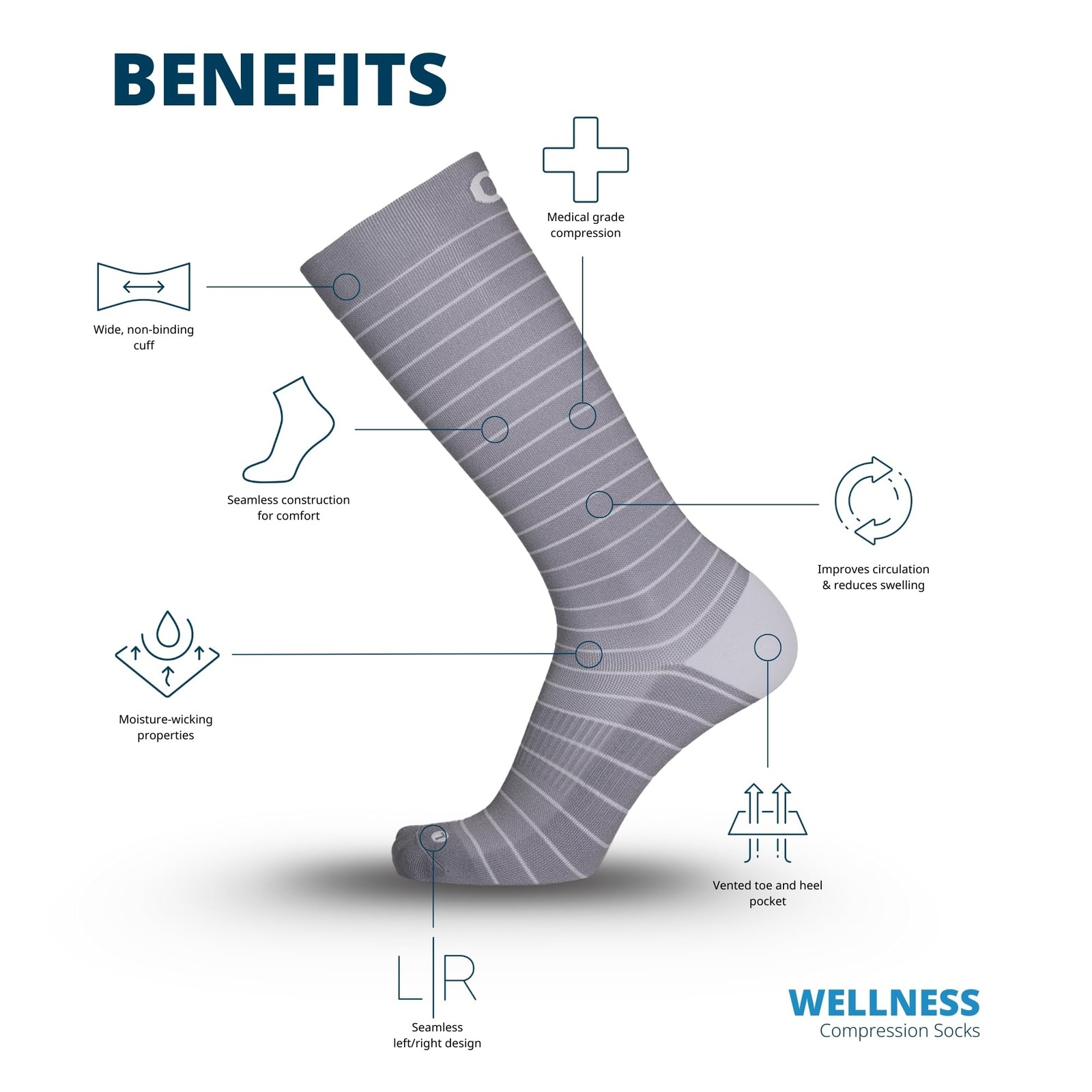 OS1st Wellness Compression Socks for circulation, swelling, Small, Natural