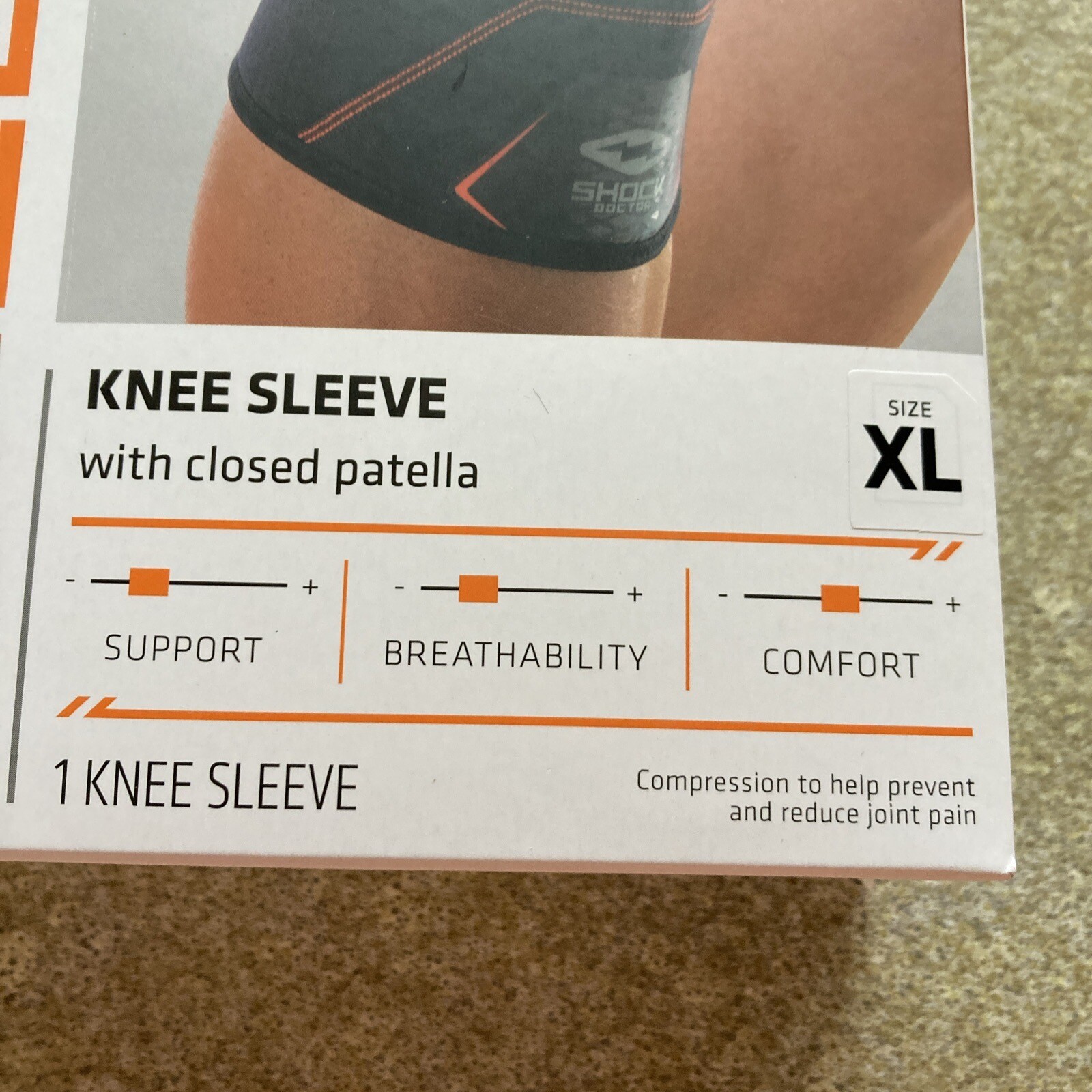 New-XL Shock Doctor Level 1 Knee Compression Sleeve – Closed Patella Brace