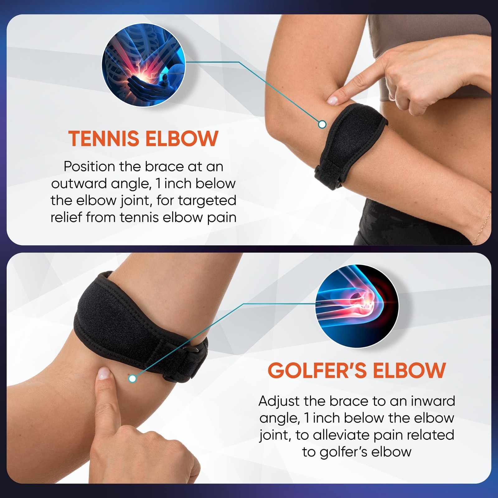 Adjustable Elbow Brace 2-Pack for Men & Women – Tennis & Golfer’s Support Strap,
