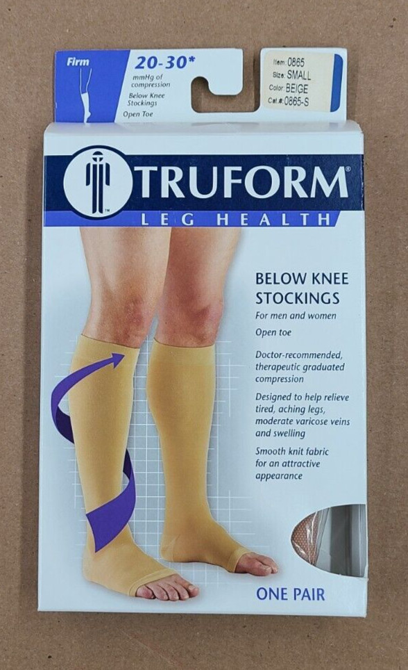 Truform 20-30 Below Knee Compression Stockings Open Toe Beige Small # 6865-S