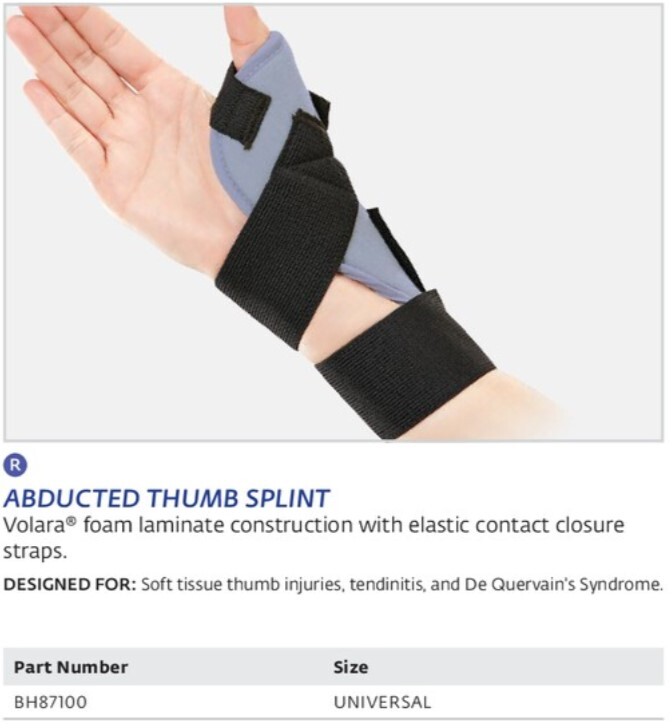 DJO Bell-Horn Abducted Thumb Splint Mild Support Universal (De Quervain’s Syndro