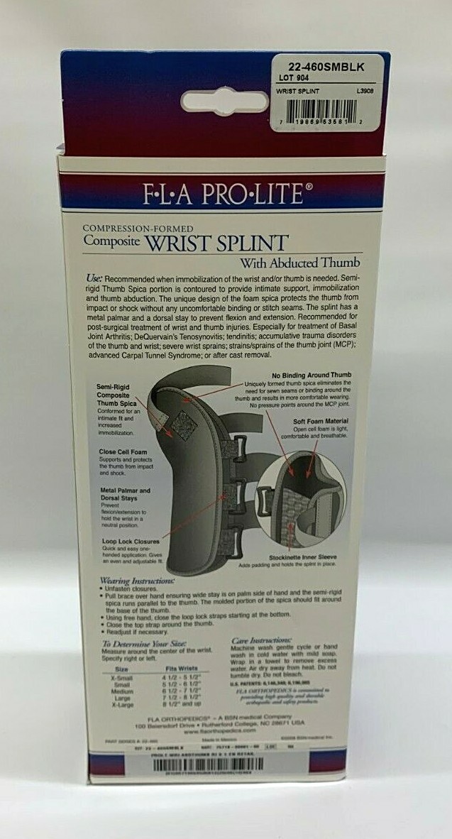 FLA Prolite Compression-Formed Composite Wrist Splint w/ Abducted Thumb-S, Right