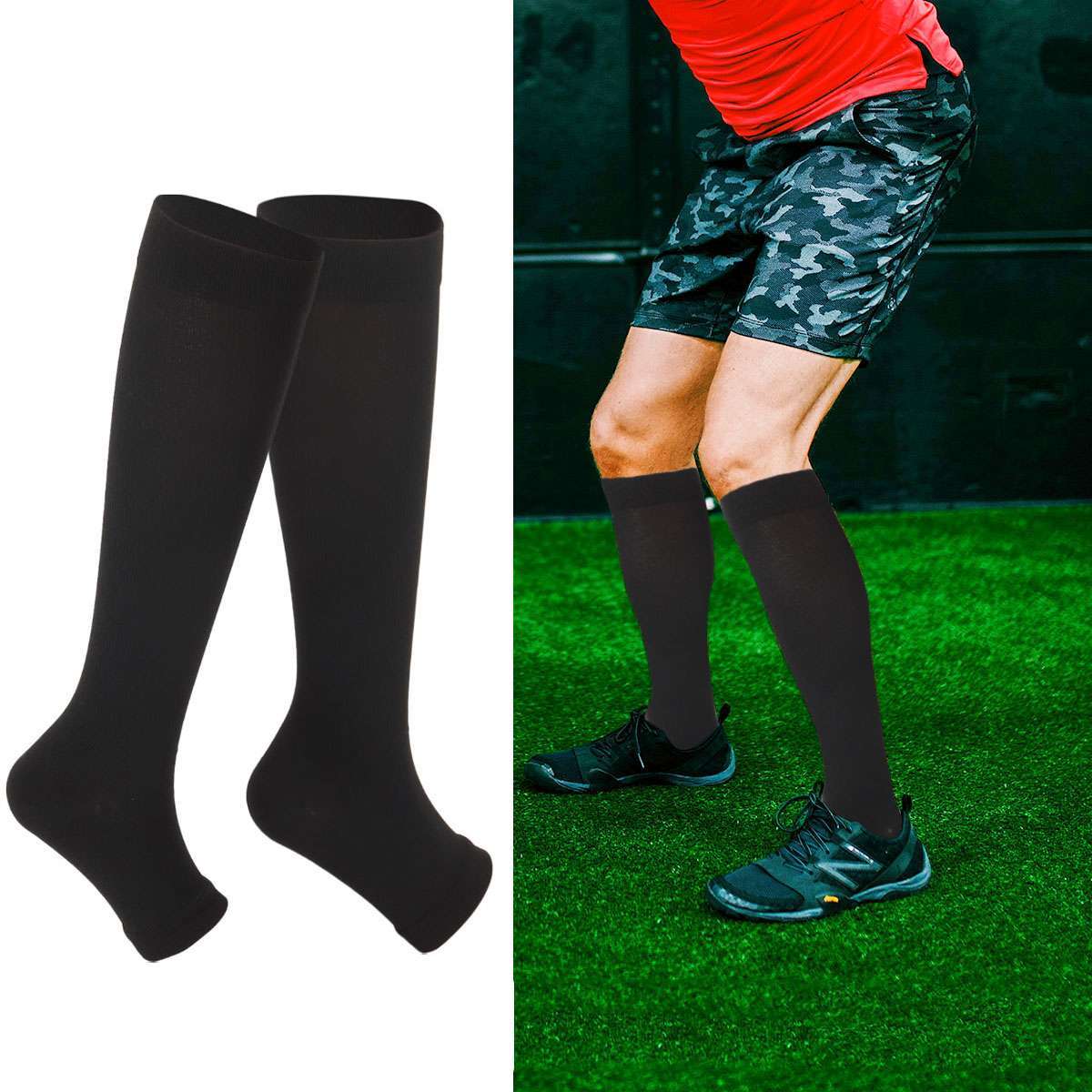 1/2 pairs Compression Socks 15-20 mmHg Open Toe Leg Support Stocking Men Women
