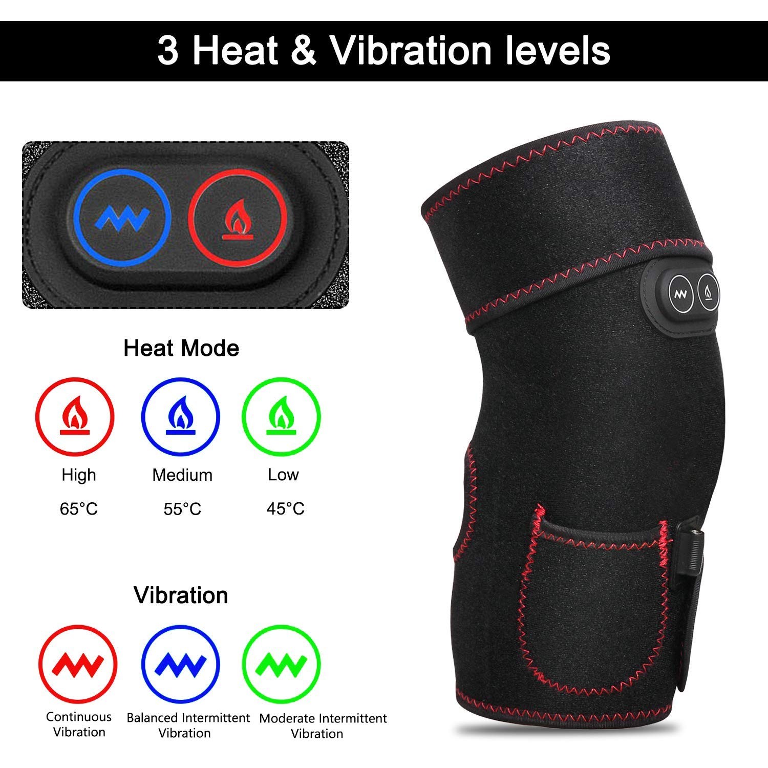 PKSTONE Heated Knee Brace Wrap, 3 Adjustable Heat and Vibration Massager for …