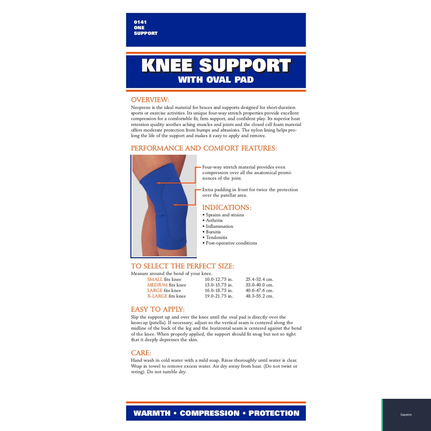 Knee Support Compression Sleeve Large Black Neoprene Slip-On Oval Pad