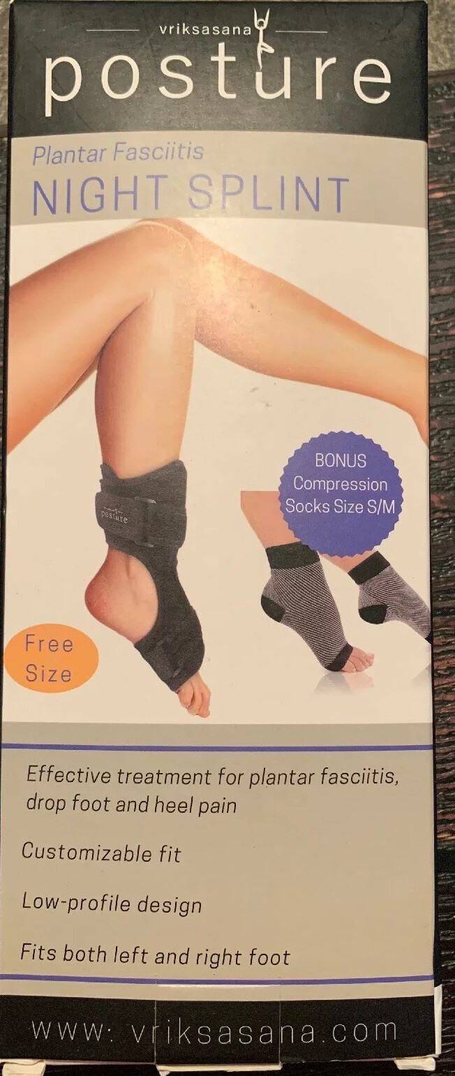 Vriksasana Plantar Fasciitis Night Splint With Bonus Compression Socks Size S/M
