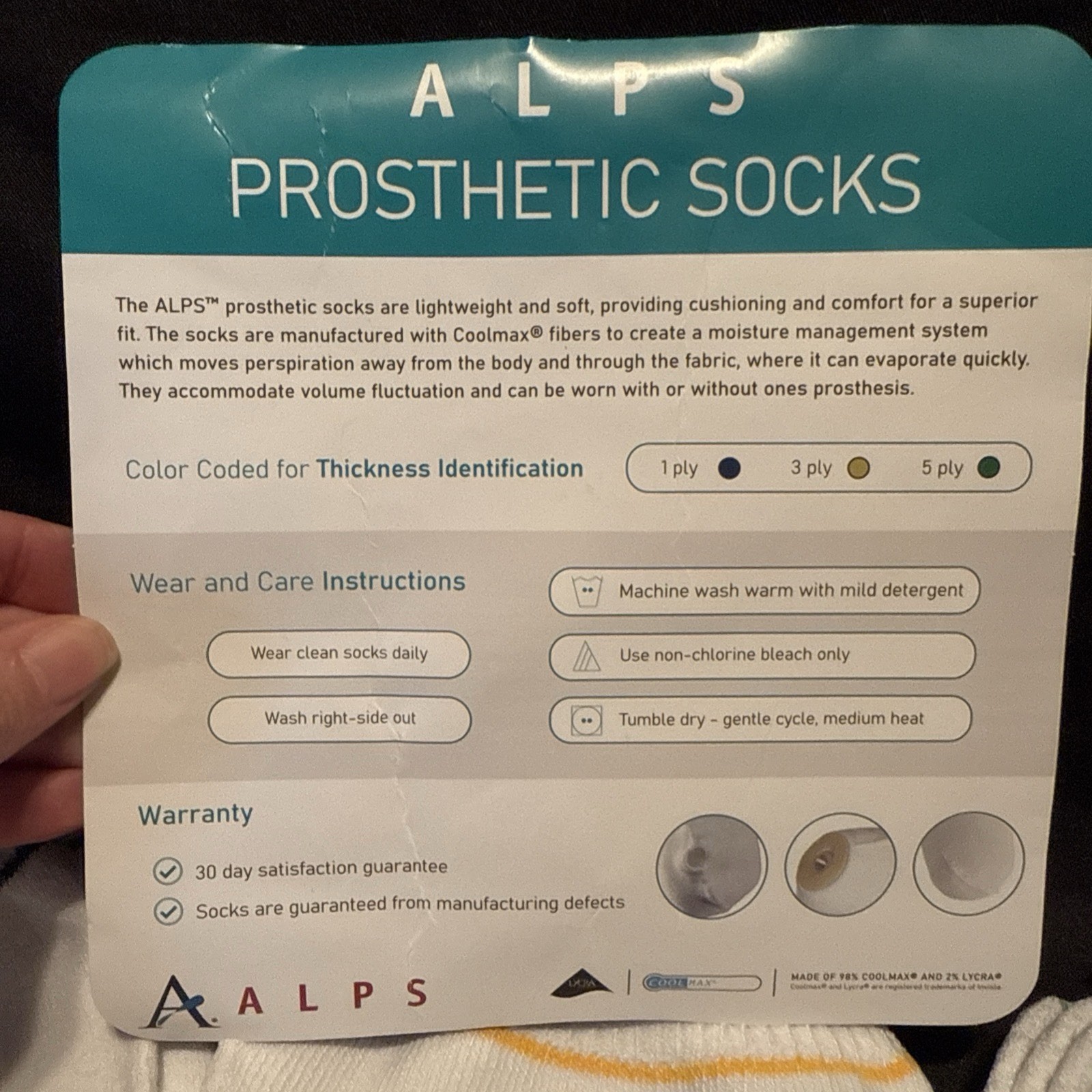 Lot Of 10 ALPS Prosthetic Coolmax Sock MED Short w/ Hole NEW! KCMPL10-HR