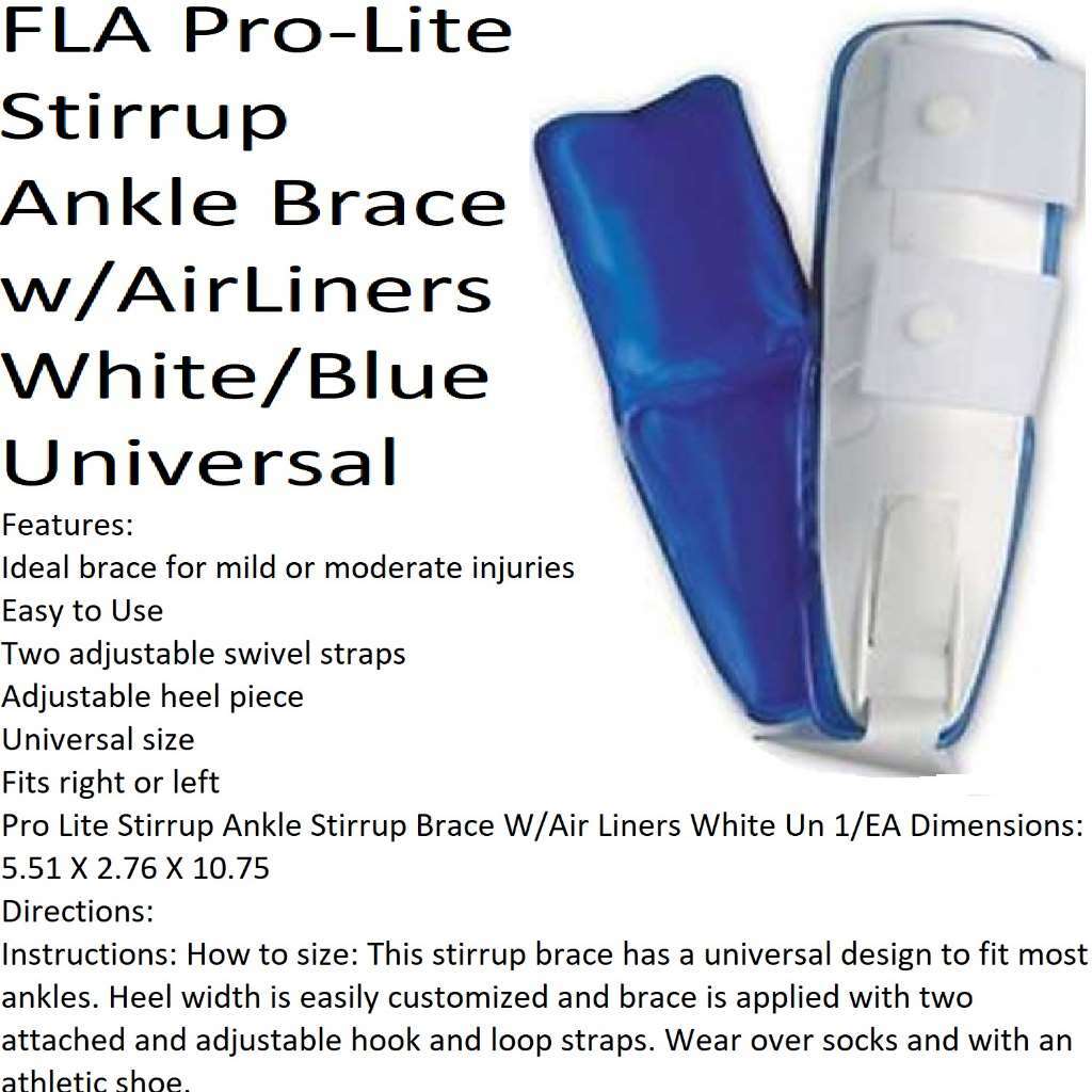 FLA Orthopedics Pro-Lite Stirrup Ankle Brace w/AirLiners Universal White/Blue