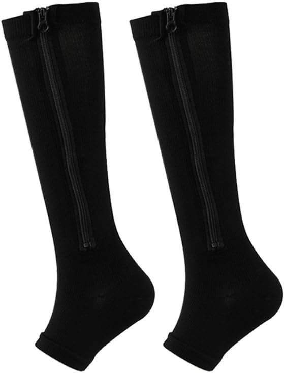 Nylon Zipper Compression Socks Support Graduated Stockings Mens Womens Black