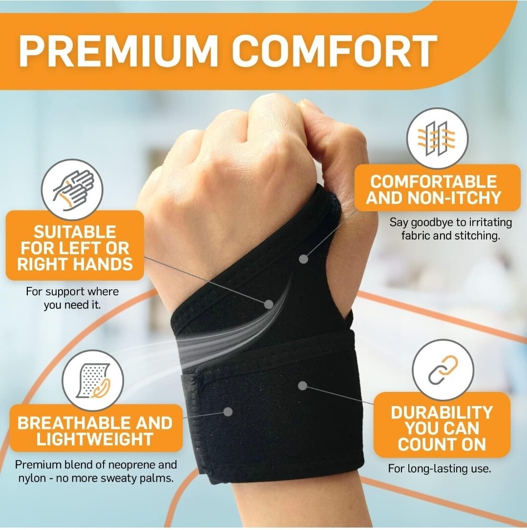 Comfort Wraps Adjustable Wrist Support Brace for Left & Right Hand