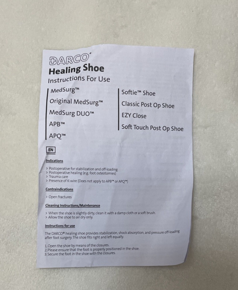 Darco Softie Post Op Surgical Shoe Womens Medium Black STW2B Healing