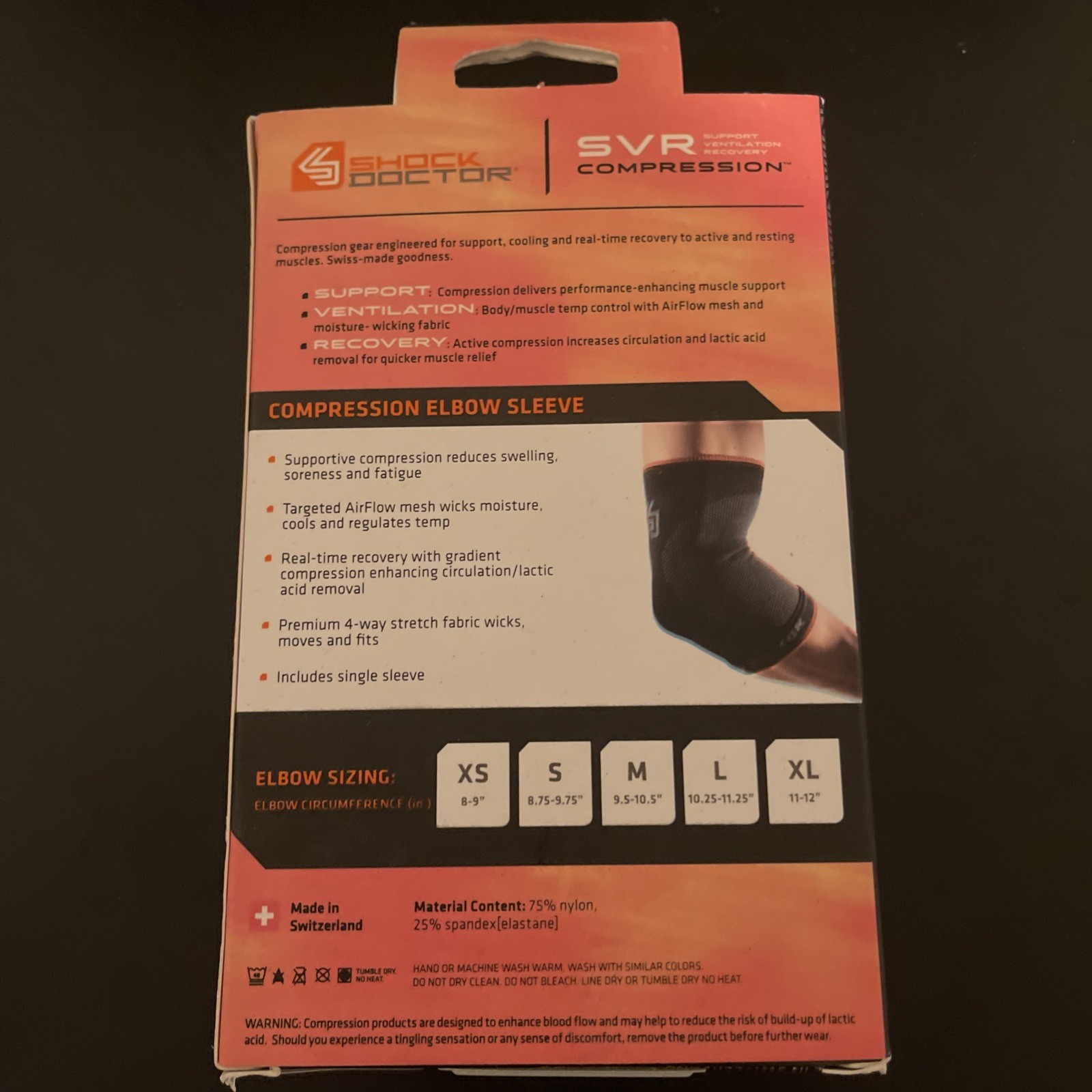Shock Doctor Compression Elbow Sleeve Black Large