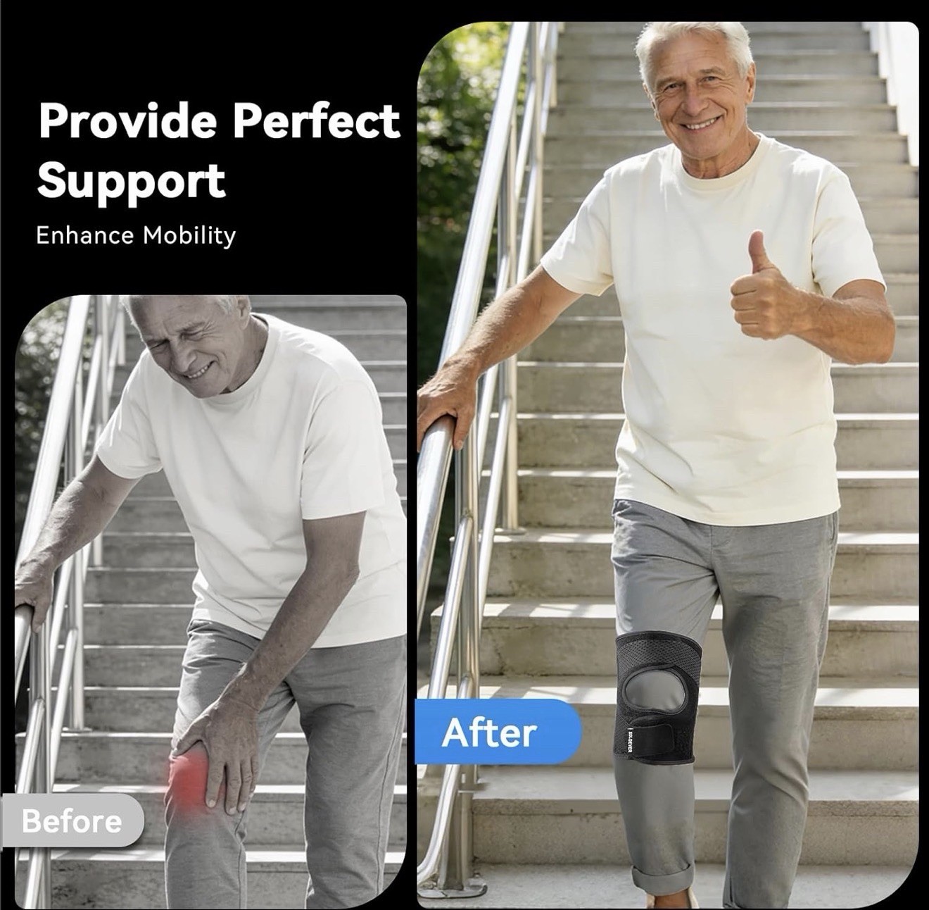 SOLOEVER Knee Brace XL Black Adjustable Compression Stabilization Support