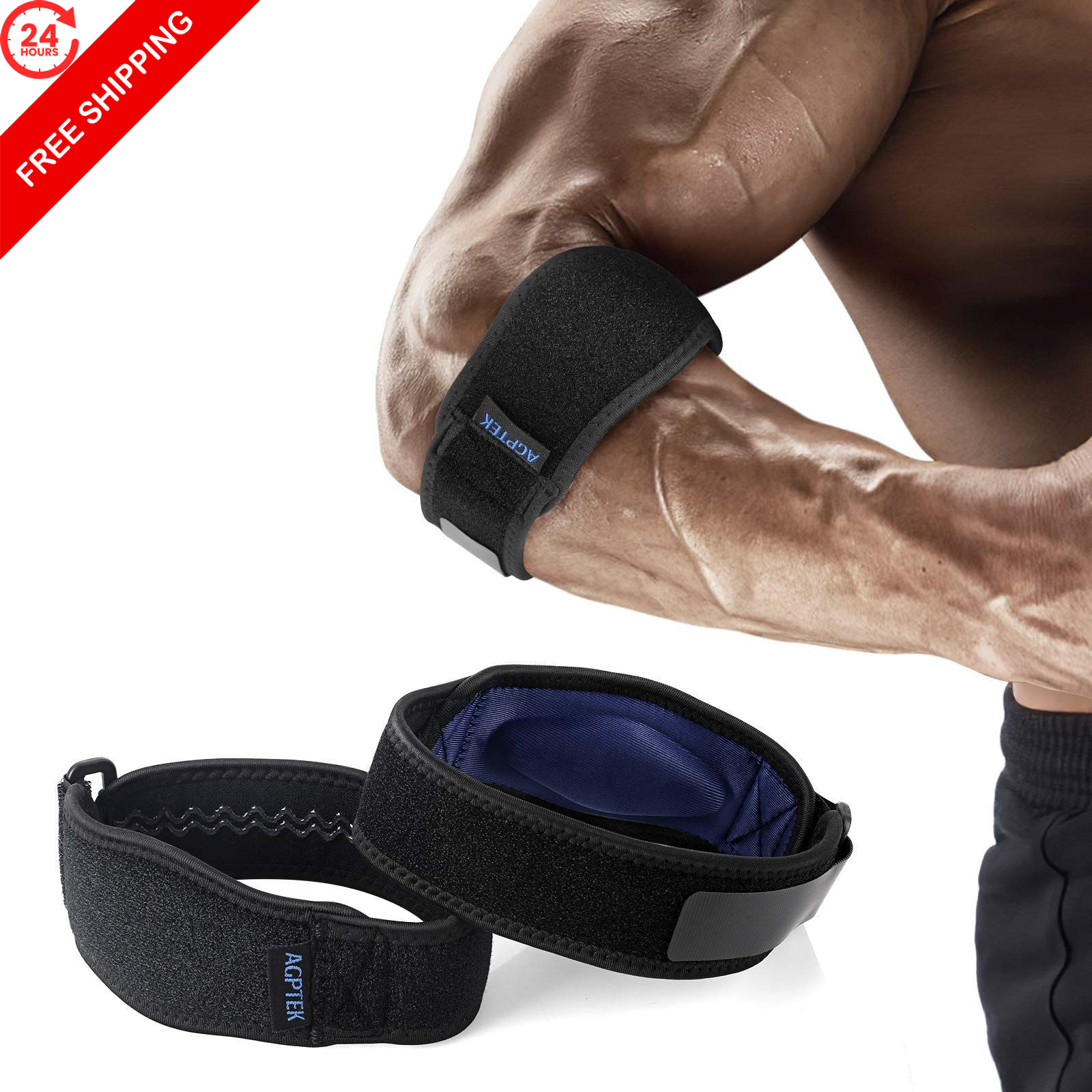 AGPTEK Elbow Brace for Tendonitis and Tennis 2 One Size, Navy Blue