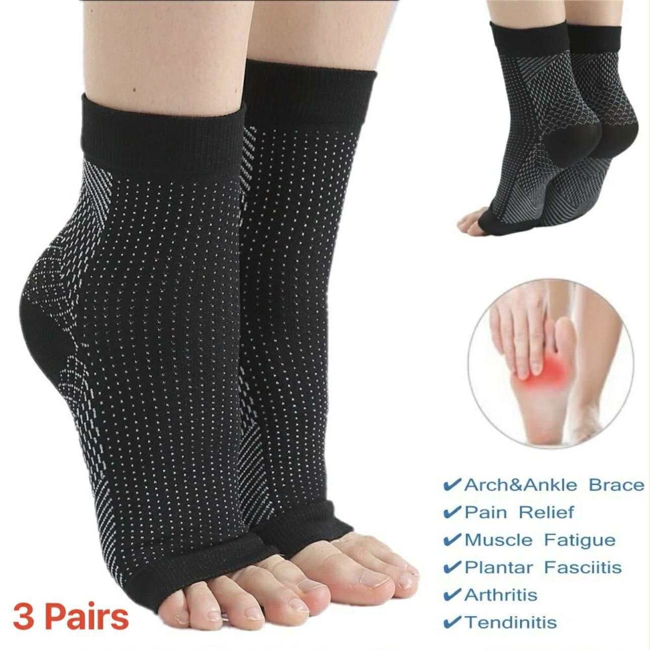 Neuropathy Hot Socks 3 Pairs For Women and Men, Soothe Compression Socks ~Small