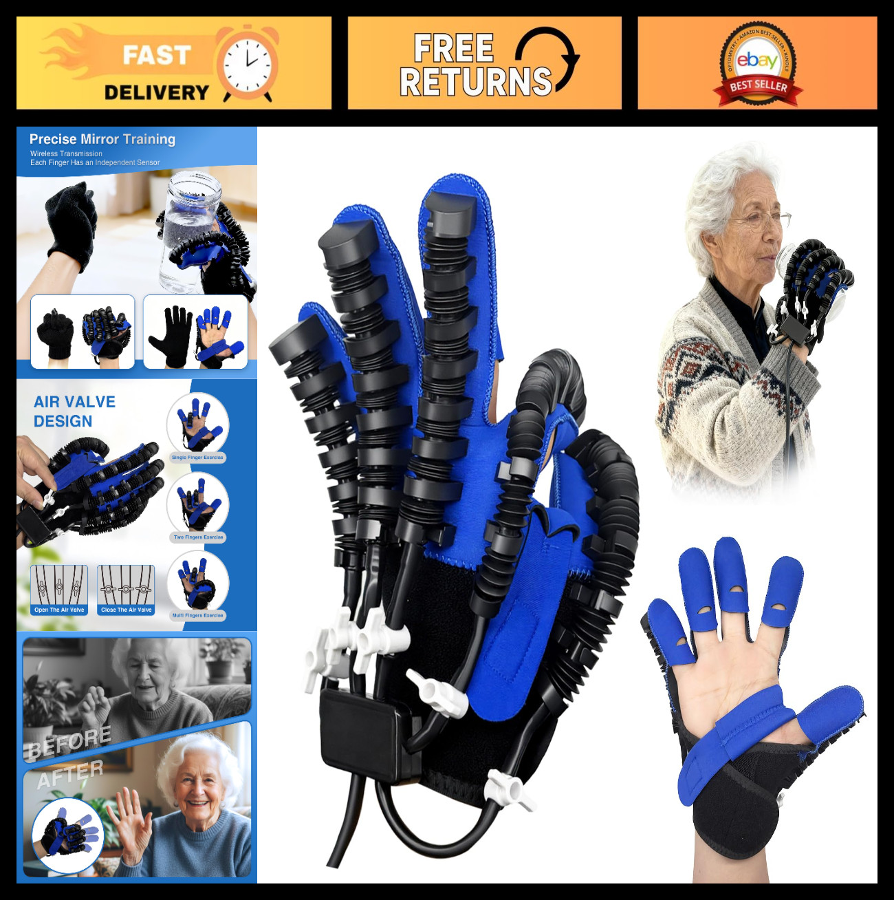Hand Recovery Device – Rehabilitation Robot Gloves for Stroke Therapy, Adjustabl