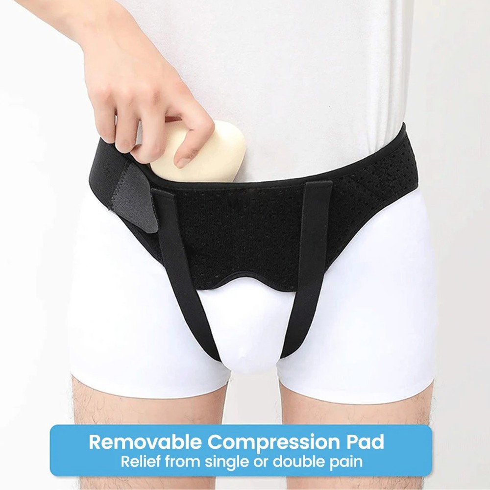 Men’s Hernia Belt Support Truss For Inguinal Groin 2 Removable Compression Pads