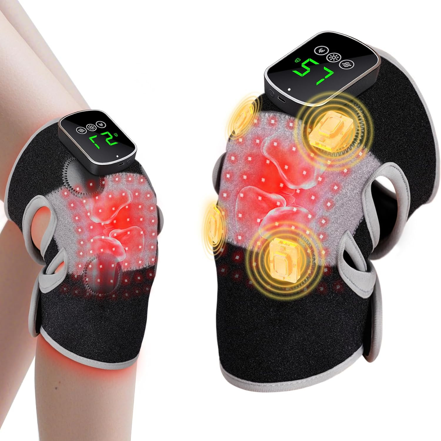 3-in-1 Heated Knee Brace with Red Light Therapy & Vibration Massage Relief