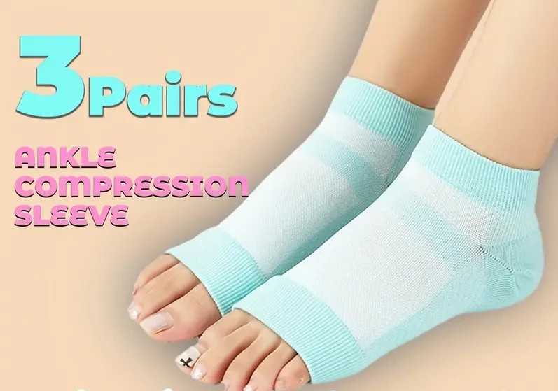 3 Pairs Ankle Brace Compression Sleeve, Open Toe Copper Sock Size S/M