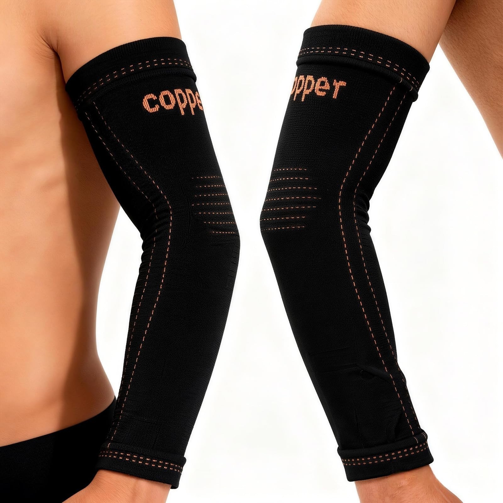 Compression Arm Sleeve Pair for Tennis Elbow & Tendonitis, Sports Support – Blac