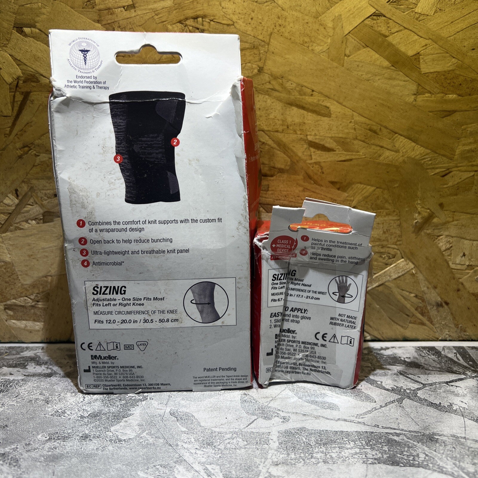 LOT OF 2 MUELLER Wraparound Knee & Compression Glove. *OPEN DAMAGED BOX*