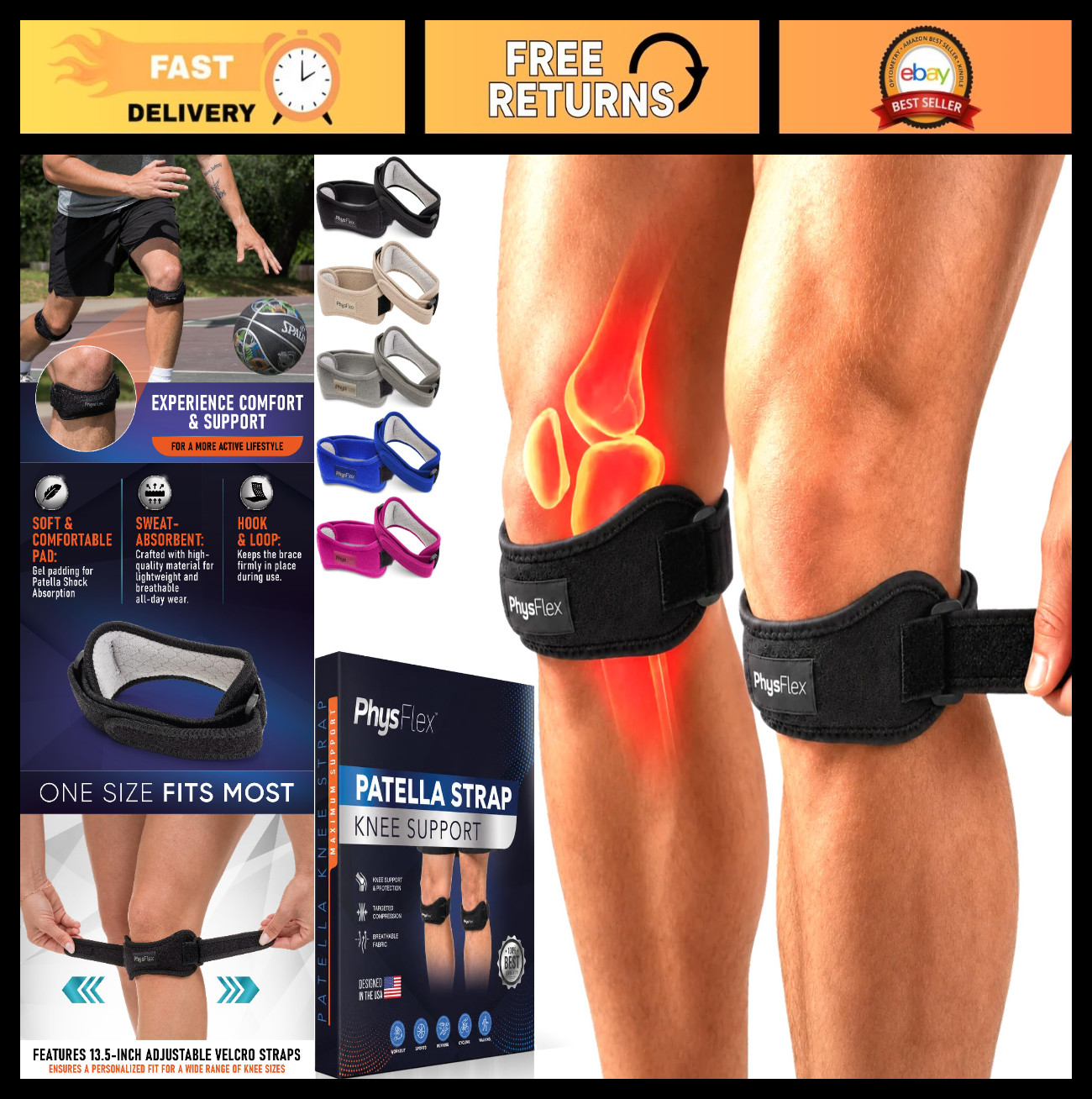 2 Pack Knee Brace Patellar Tendon Support Strap – Pain Relief for Jumpers Knee,