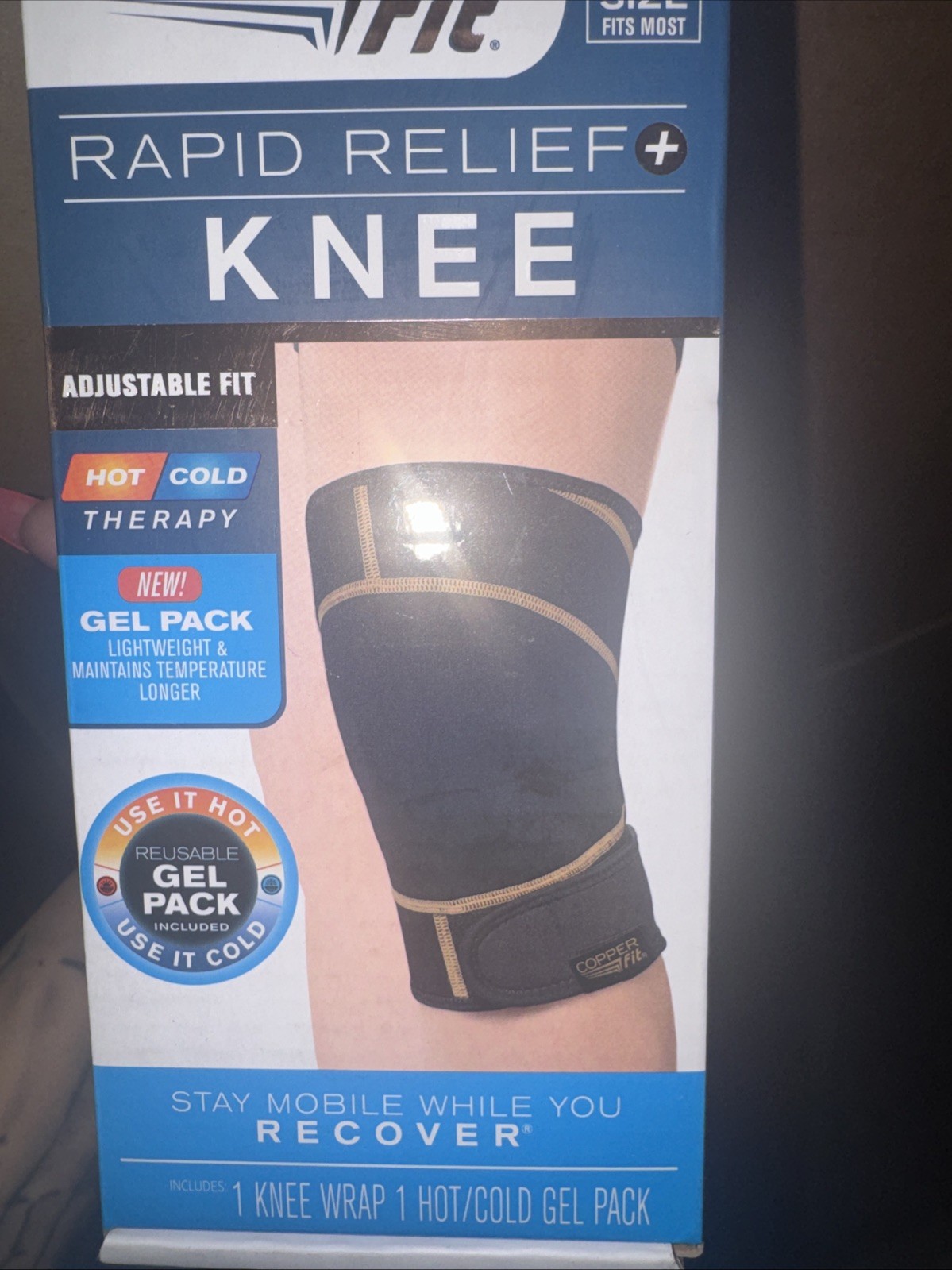Copper Fit Rapid Relief, Knee Wrap with Hot/Cold Gel Pack – One Size( open box)