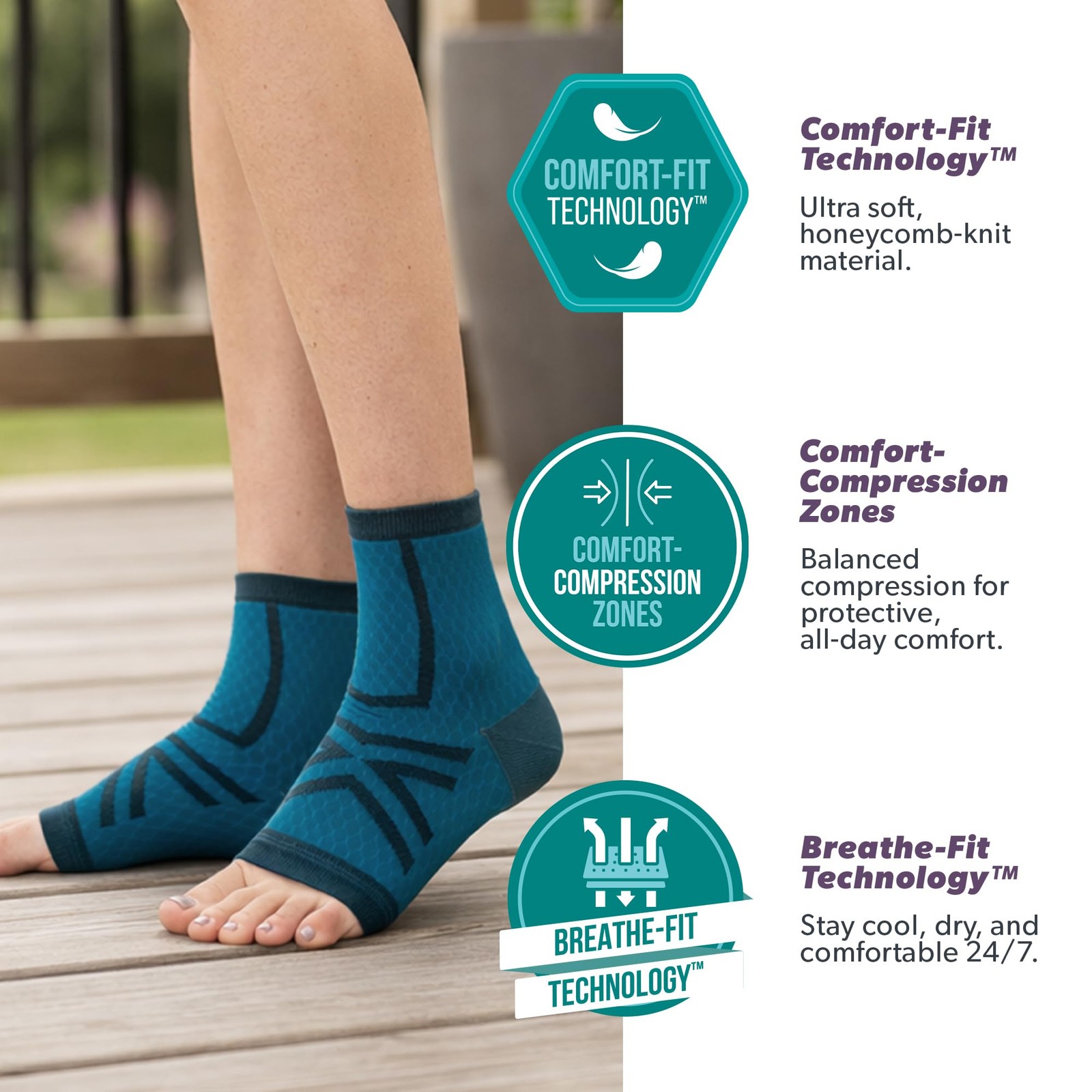 Athletic Ankle Compression Socks Toeless Brace Sleeves Sports M Light Blue