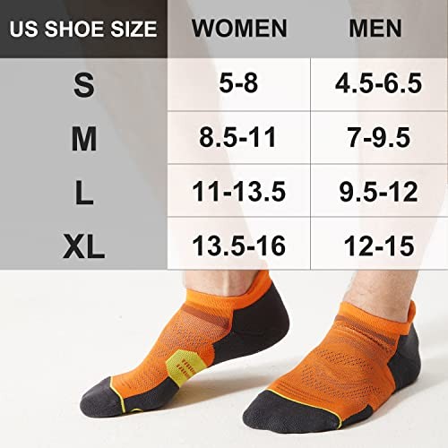 Men’s Ankle Running Socks with Cushion, Arch Support Low Cut Large Orange