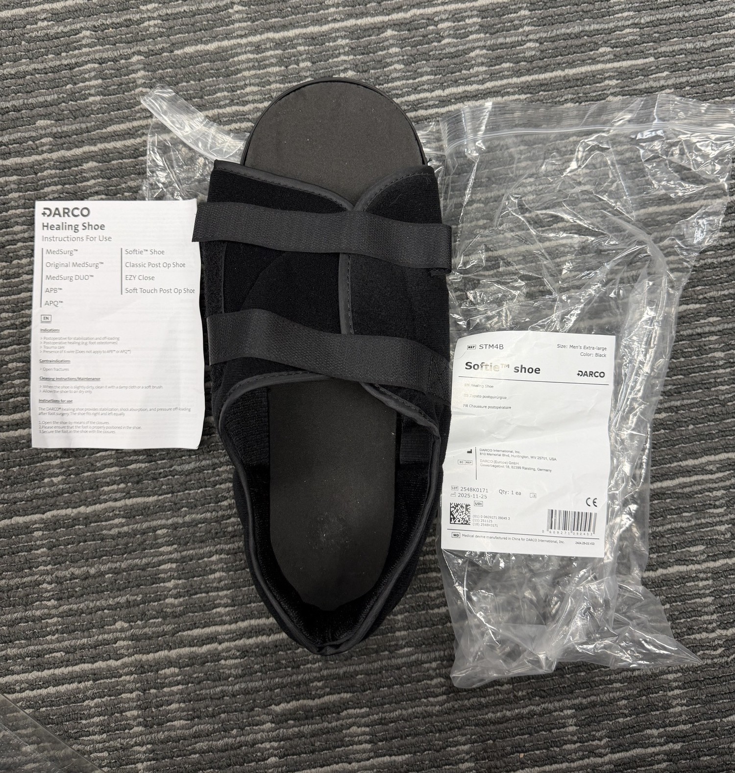 DARCO Softie Post-Op Medical Trauma Shoe Black MENS XL Size 12.4-14 STM4B
