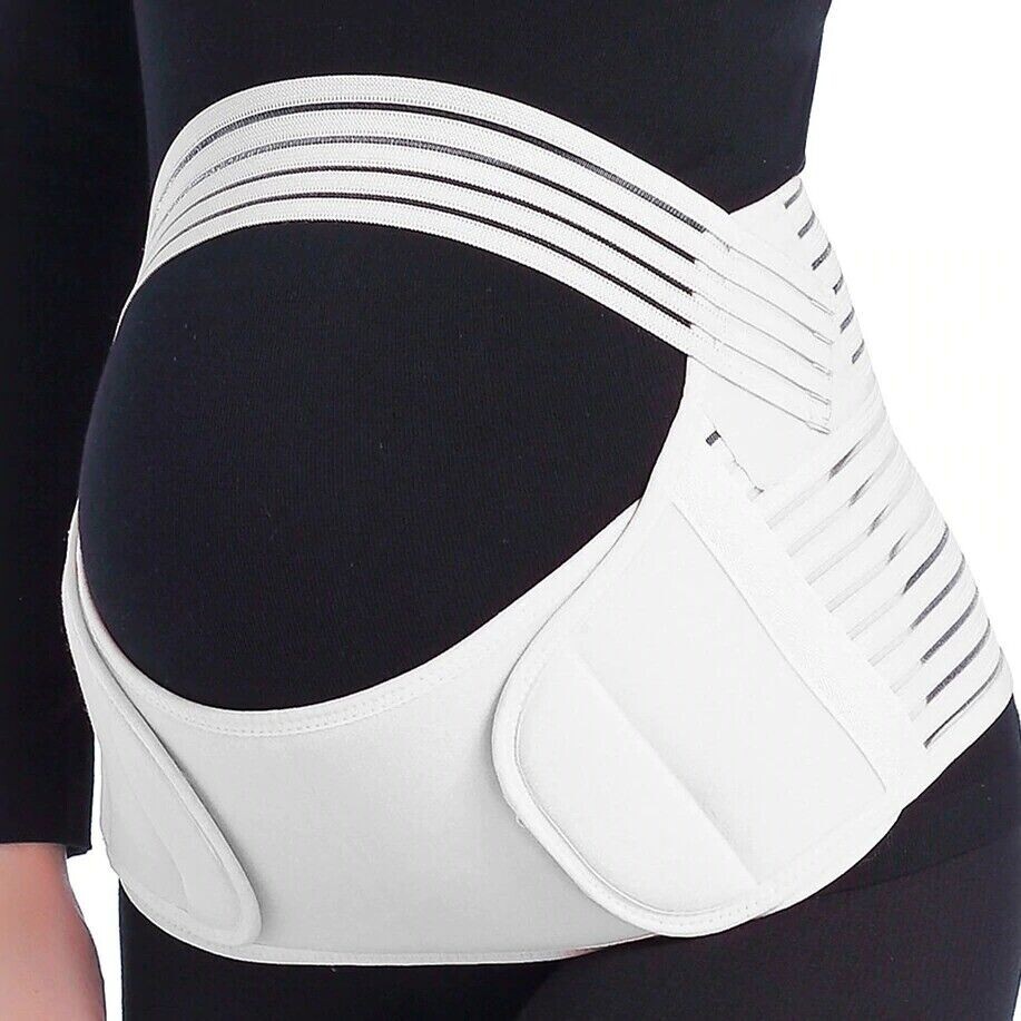 Maternity Band Abdomen Waist Back Support Belt Pregnancy Belly Brace White (L)