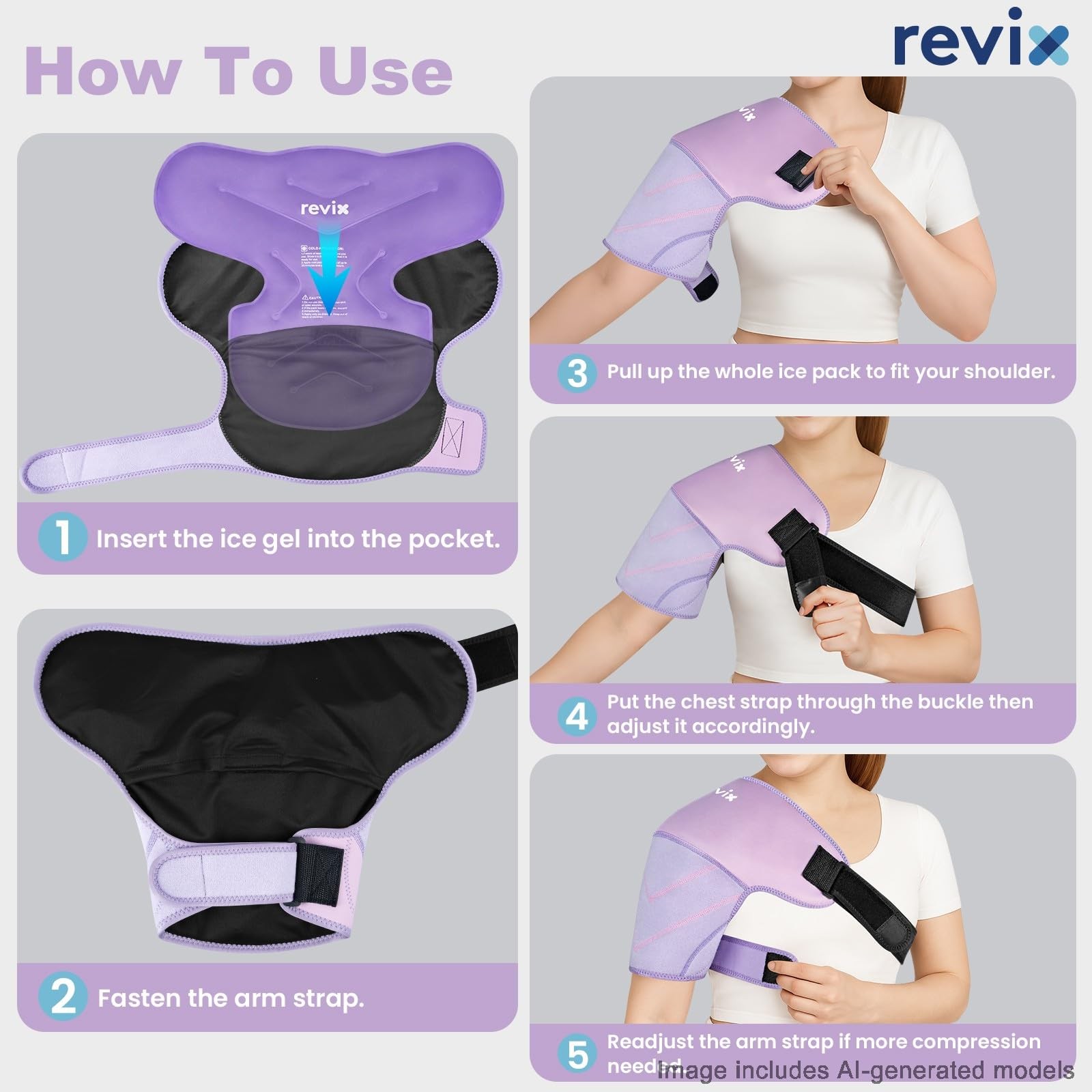 REVIX Shoulder Ice Pack Wrap & Brace for Rotator Cuff & Arm Medium, Purple