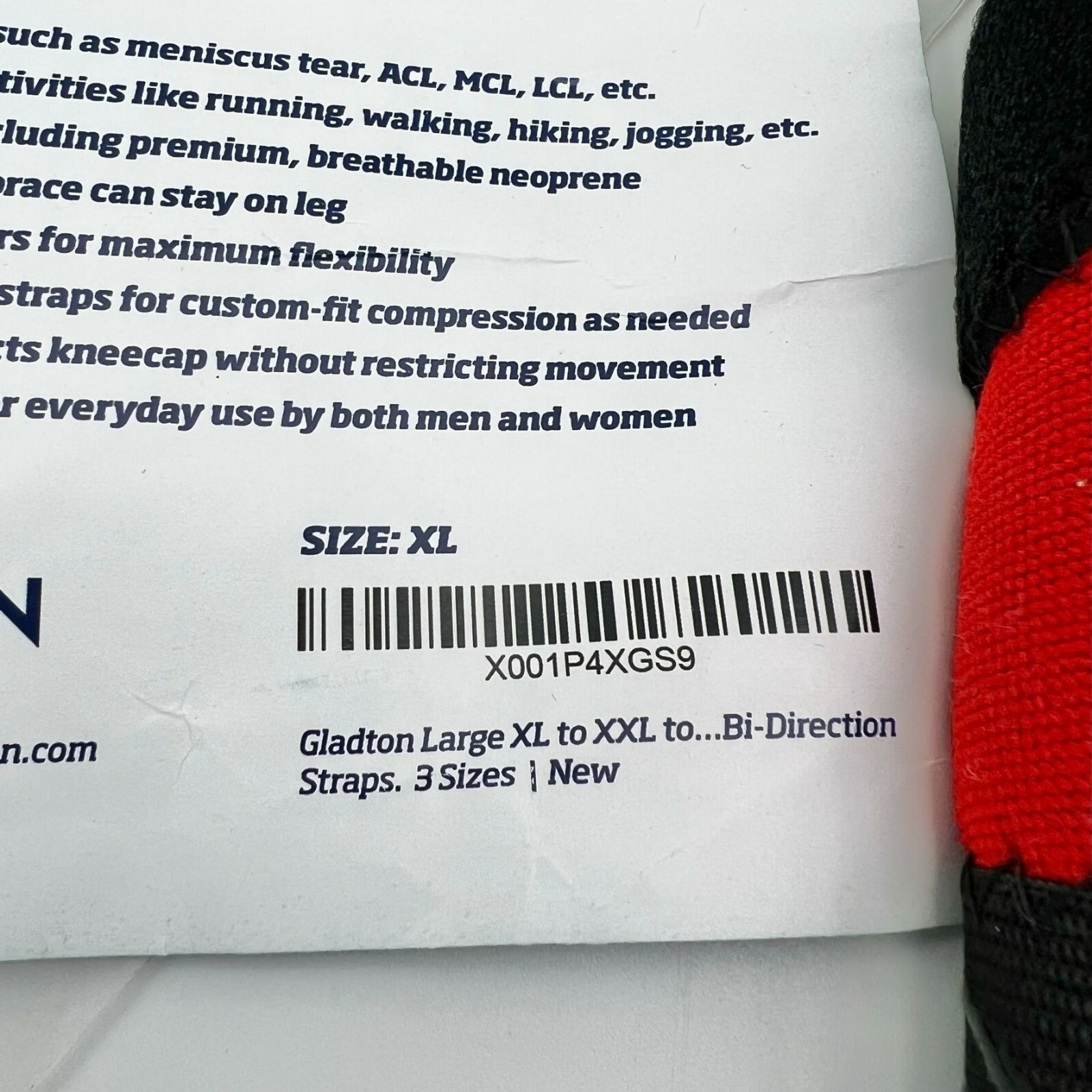 Gladton Knee Brace XL Red & Black Premium Support