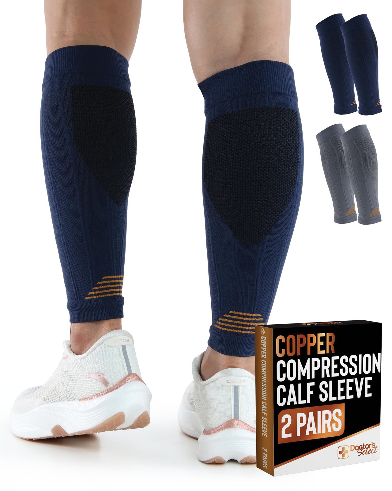 Doctor’s Select 2 Pairs Copper Calf Compression 3X-Large, Gray/Navy – 2