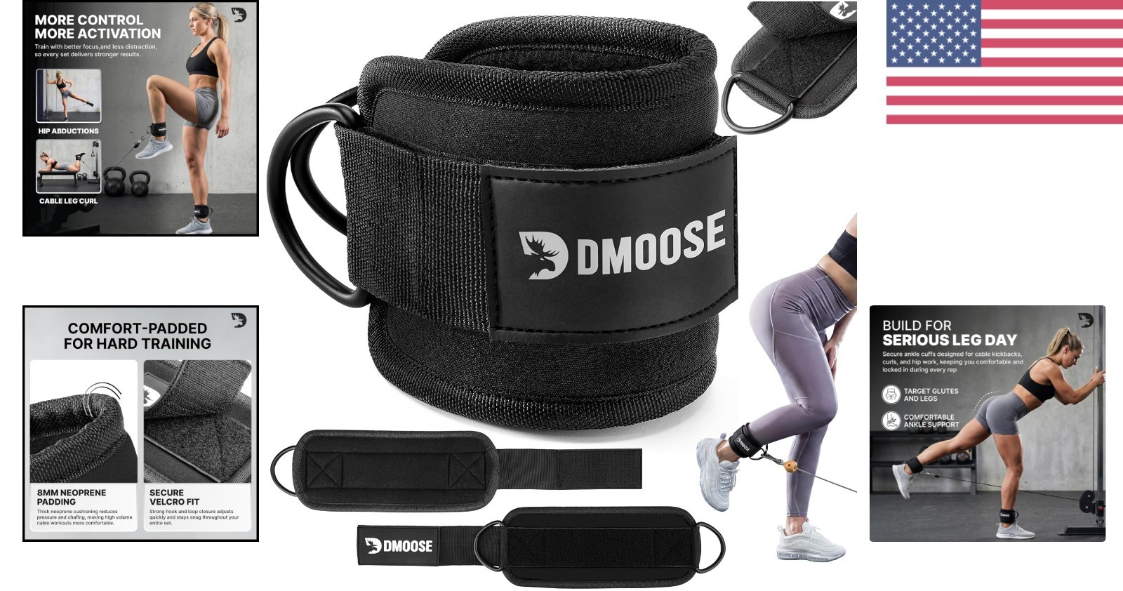 Durable Ankle Strap for Cable Machine with 8mm Padding for Comfort & Support