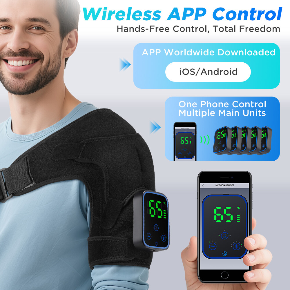 APP Control Cordless Shoulder Brace Massager Heating Vibration for Pain Relief