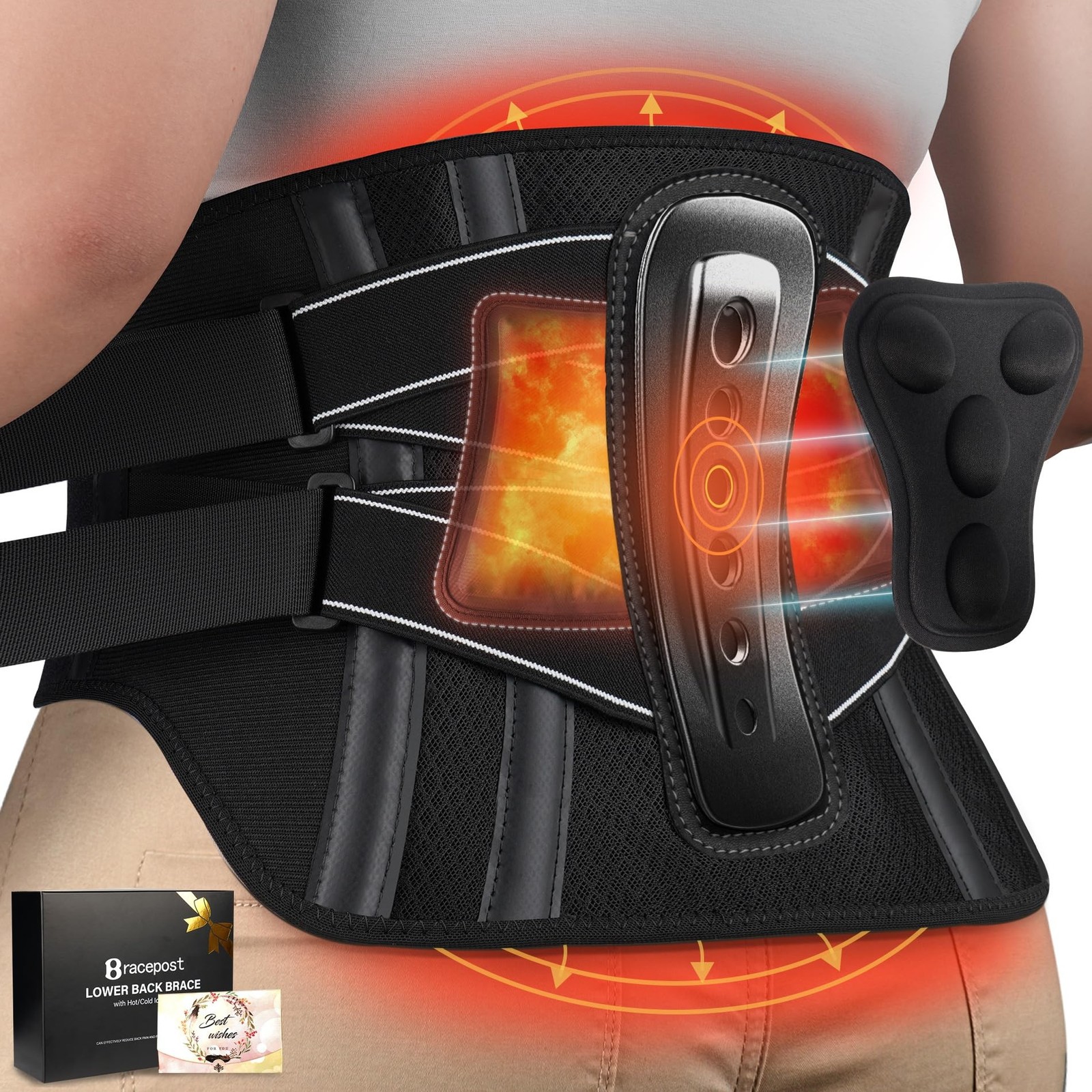 Back Brace For Lower Back Pain Women Men With 360°Support & Hot/Cold Compre