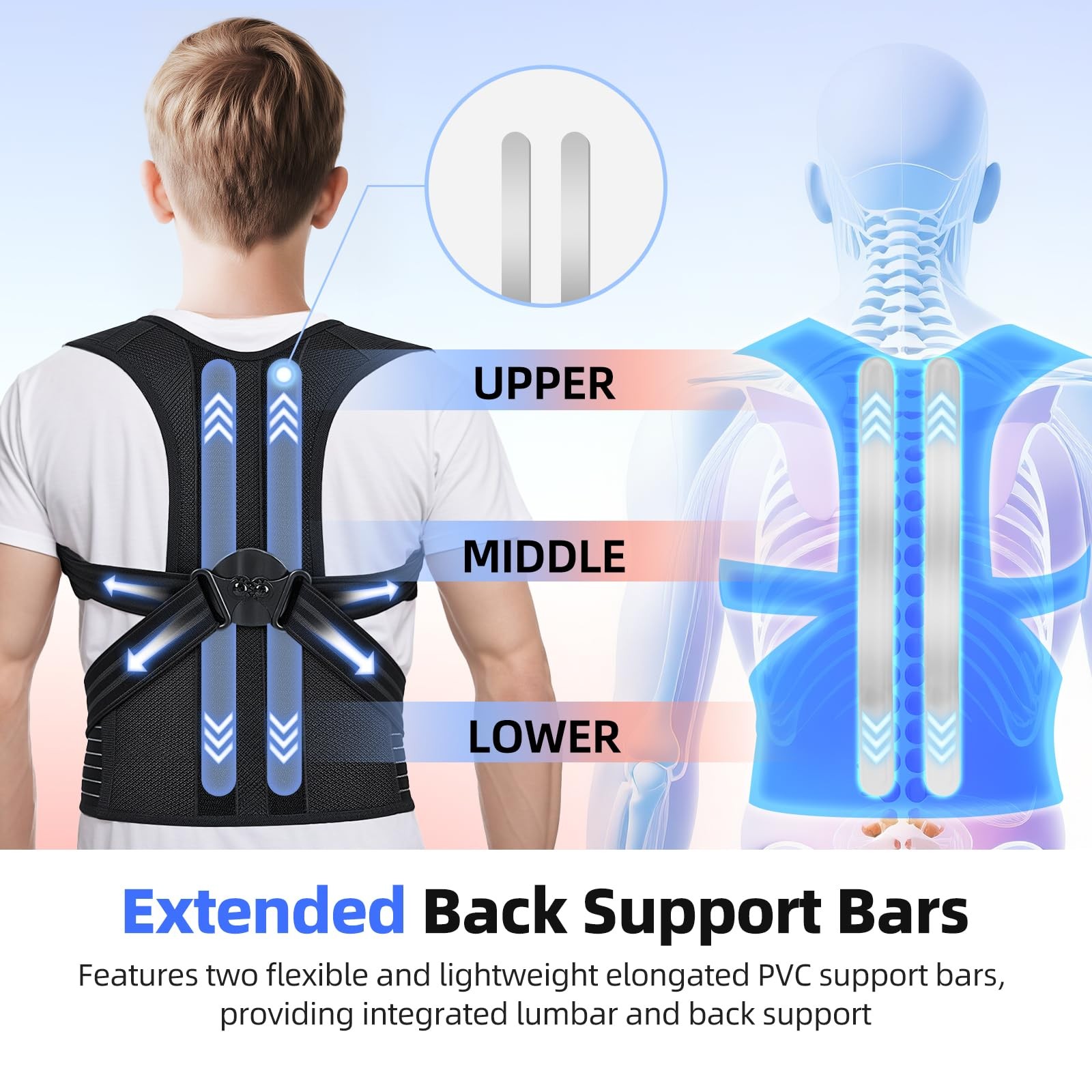 babaka Posture Corrector for Women and Men, Adjustable Full Back Small, Black