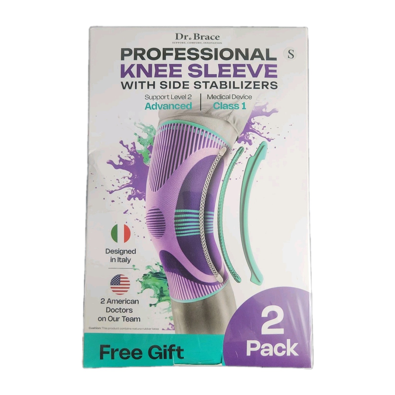 Dr. Brace Professional Knee Sleeve with side stabilizers Size Small 2 Pack