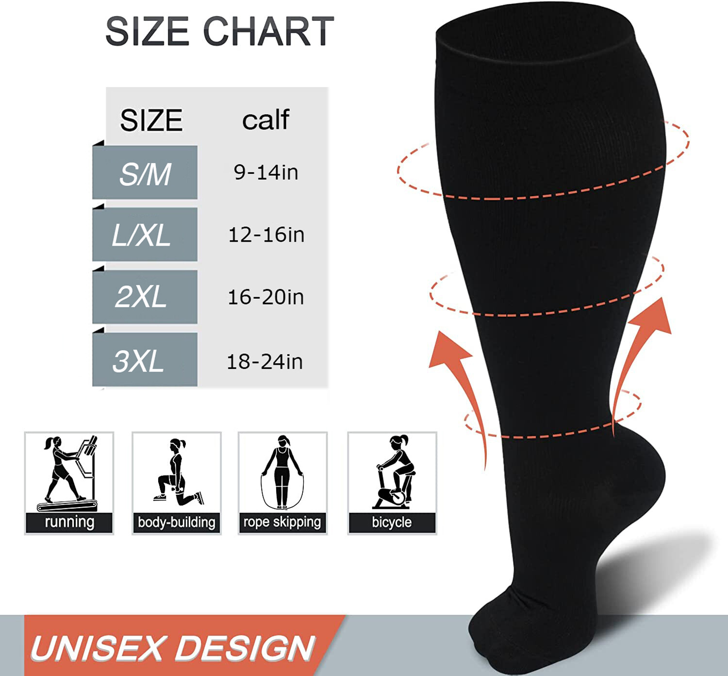Compression Socks Wide Calf for Swelling Pain Edema Recovery Nursing, 4X-Large