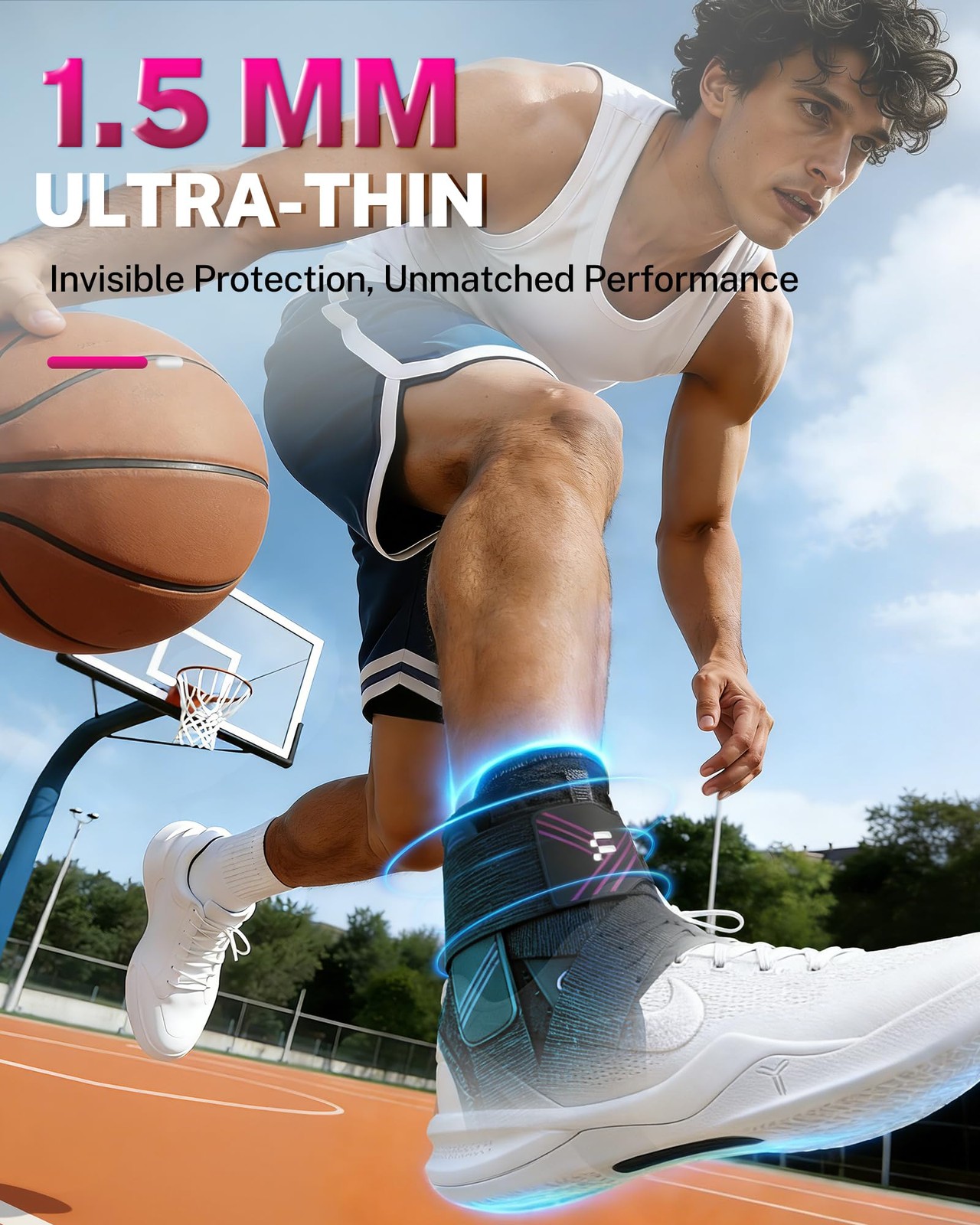 1.5mm Ultra Thin Ankle Brace for Women Men, Figure-8 Support