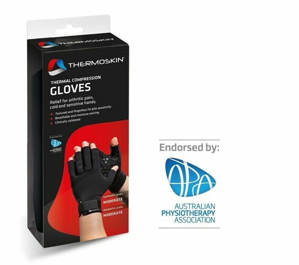 Thermoskin Compression Gloves Black Relief Arthritic Pain Sensitive Hands SMALL