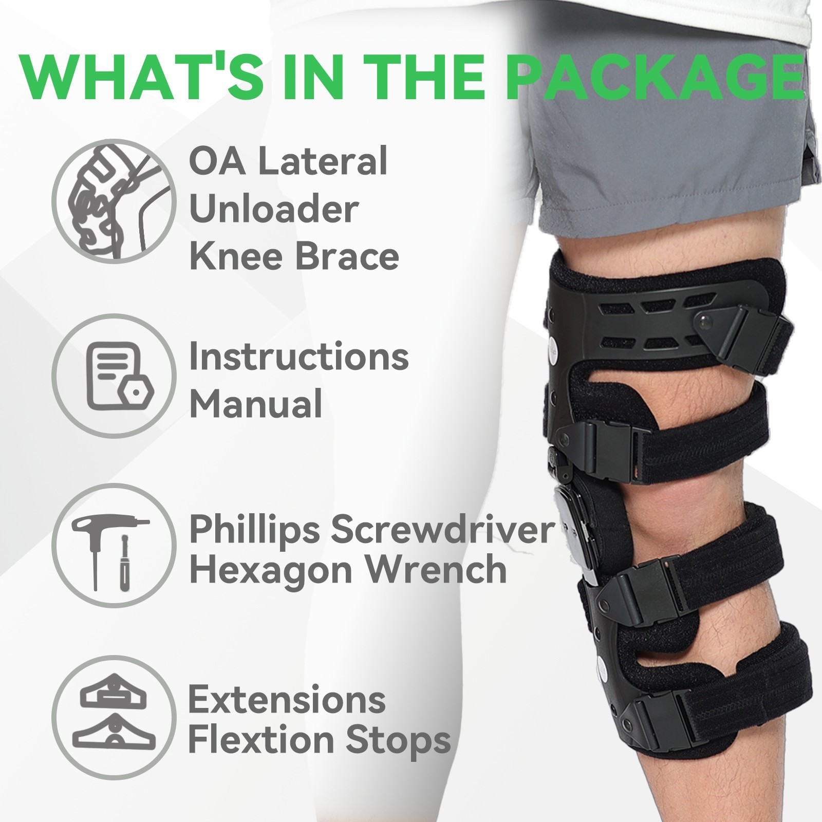  Lateral Unloader Knee Brace for Osteoarthritis & Bone on Bone Pain,Adjustable
