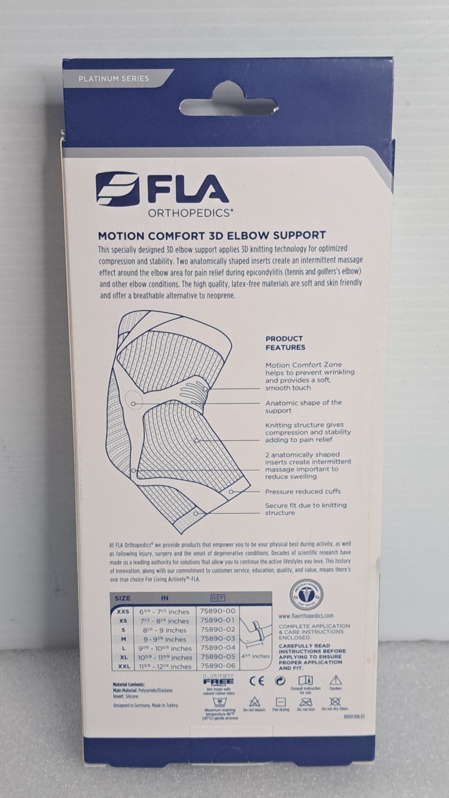 FLA Orthopedics Motion Comfort 3D Elbow Support White/Grey M & S New in a Box