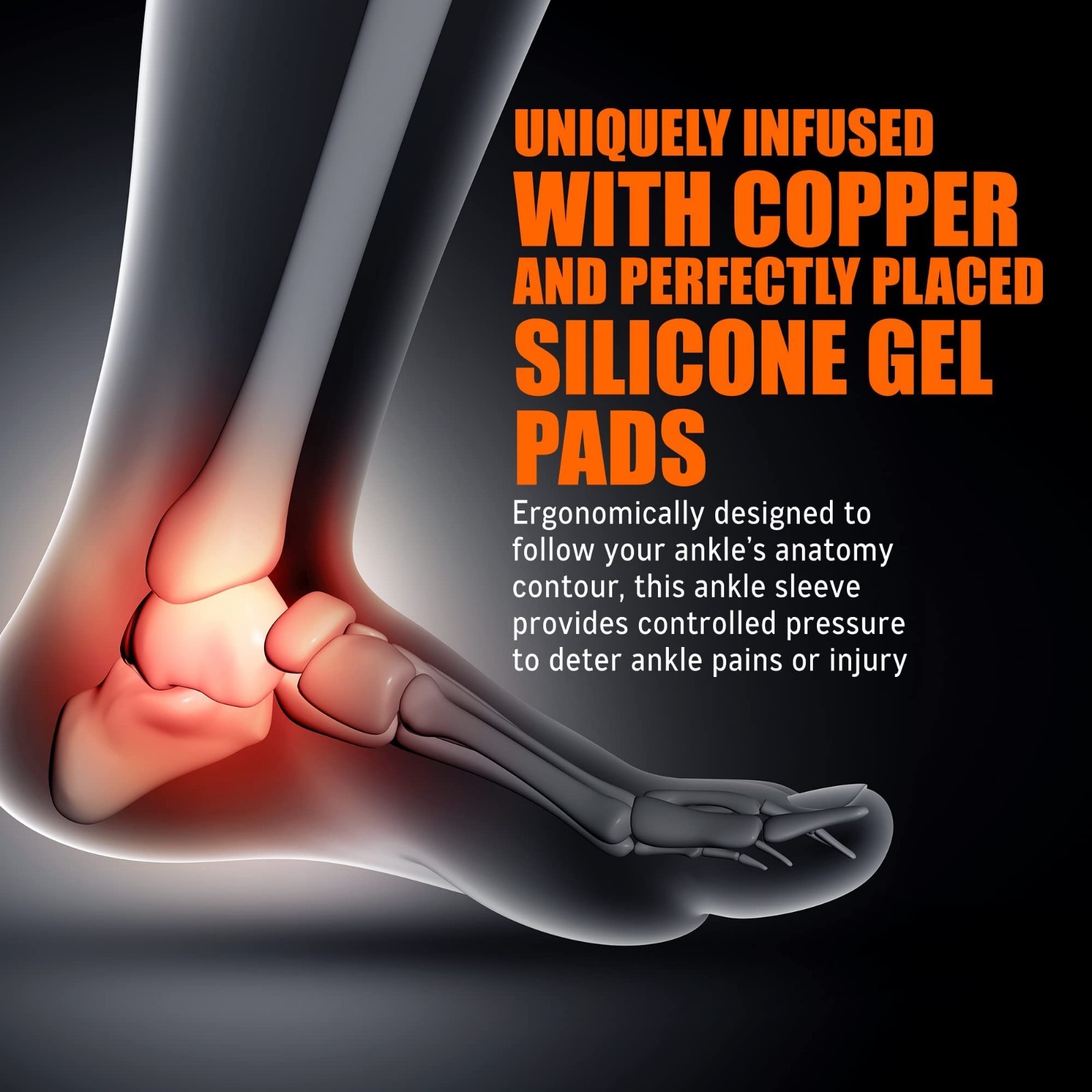 Copper Ankle Brace Compression Sleeve with Gel Pads for Foot Pain & Sprains, Med