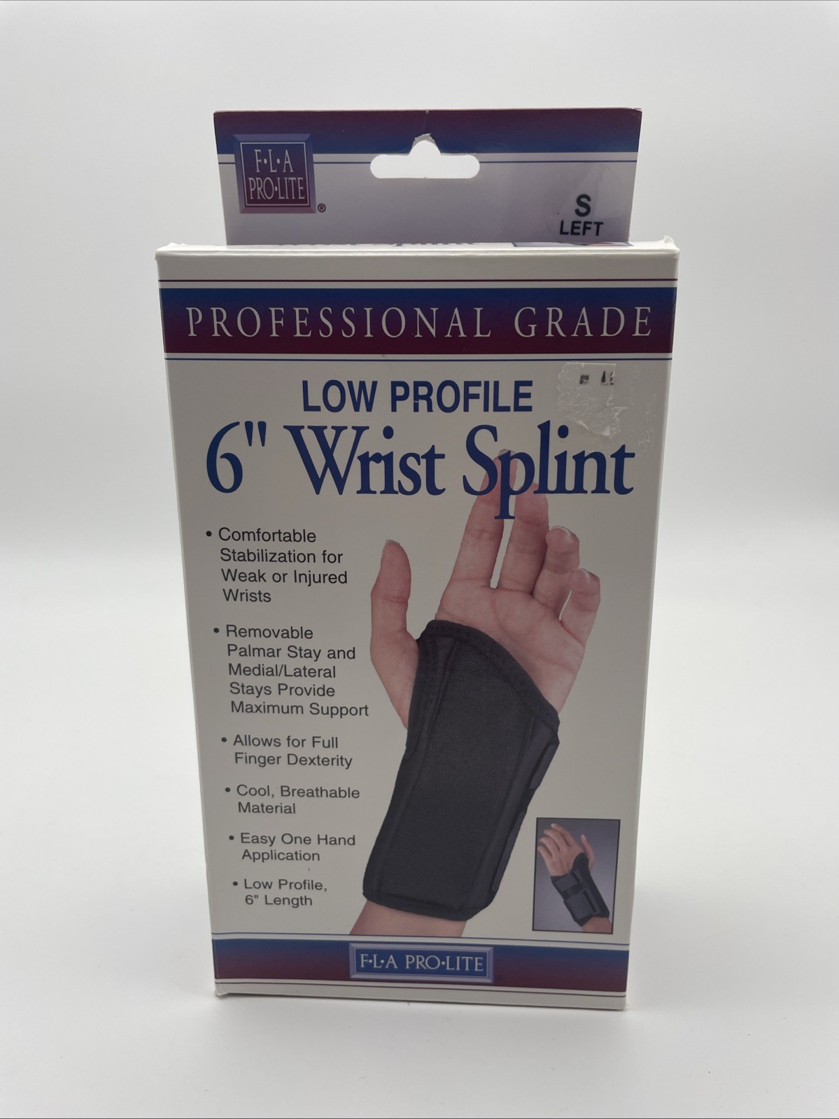 FLA PRO-LITE BLACK 6″ SMALL LEFT WRIST SPLINT PROFESSIONAL GRADE New In Box