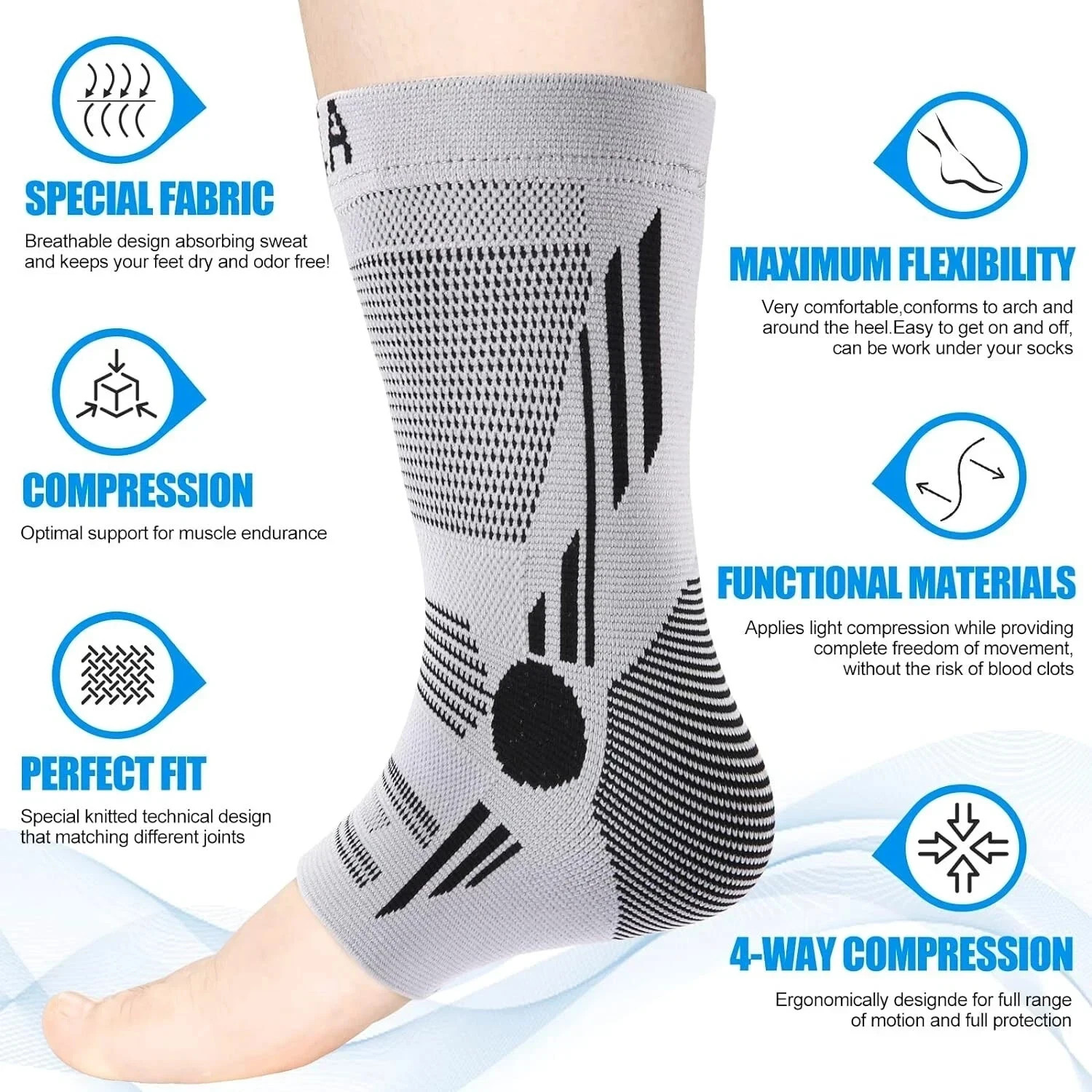 2 PACK – NEENCA Ankle Brace Compression Sleeves – Grey/Black – Small