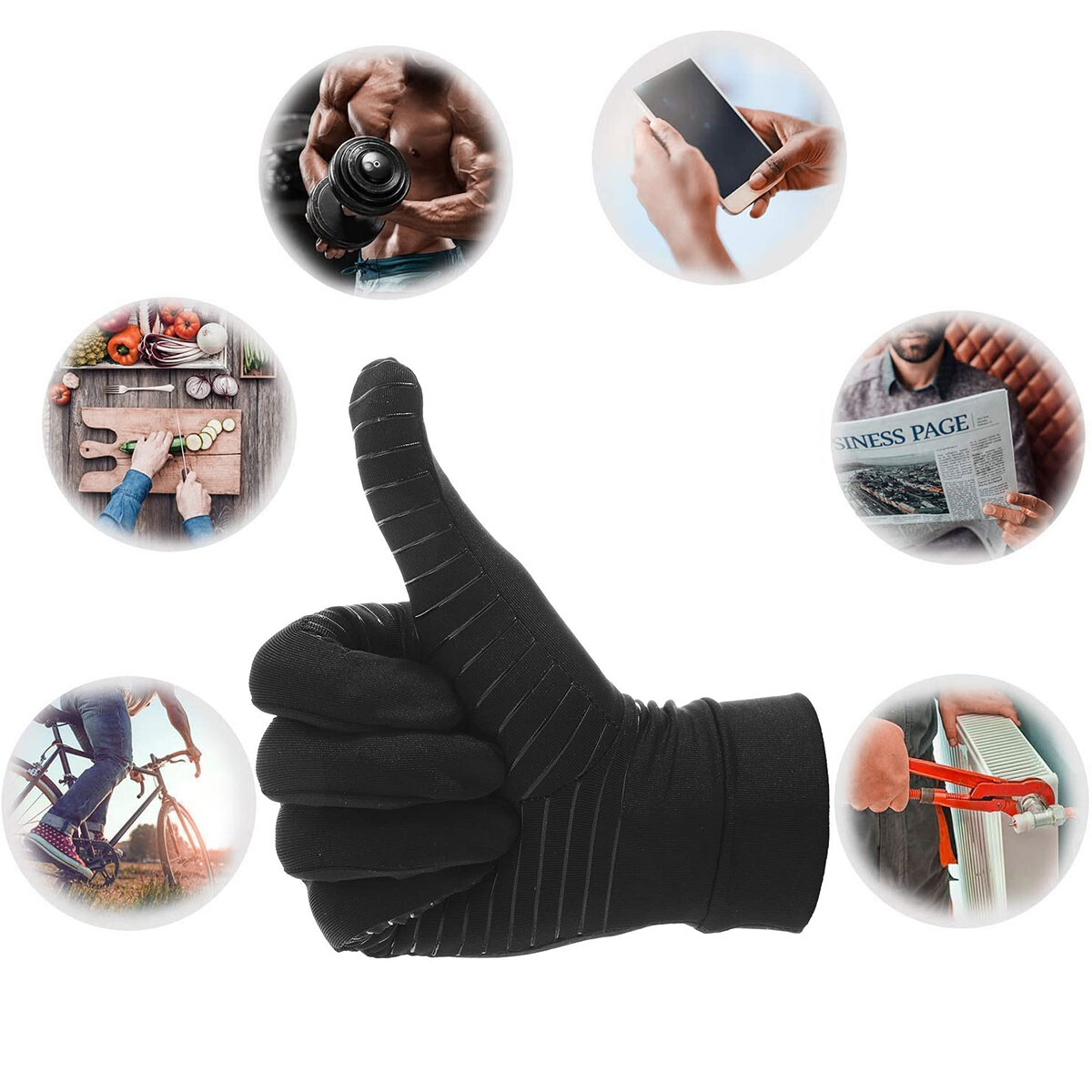 Copper Compression Gloves Medical Arthritis Pain Relief Hand Wrist FULL Support