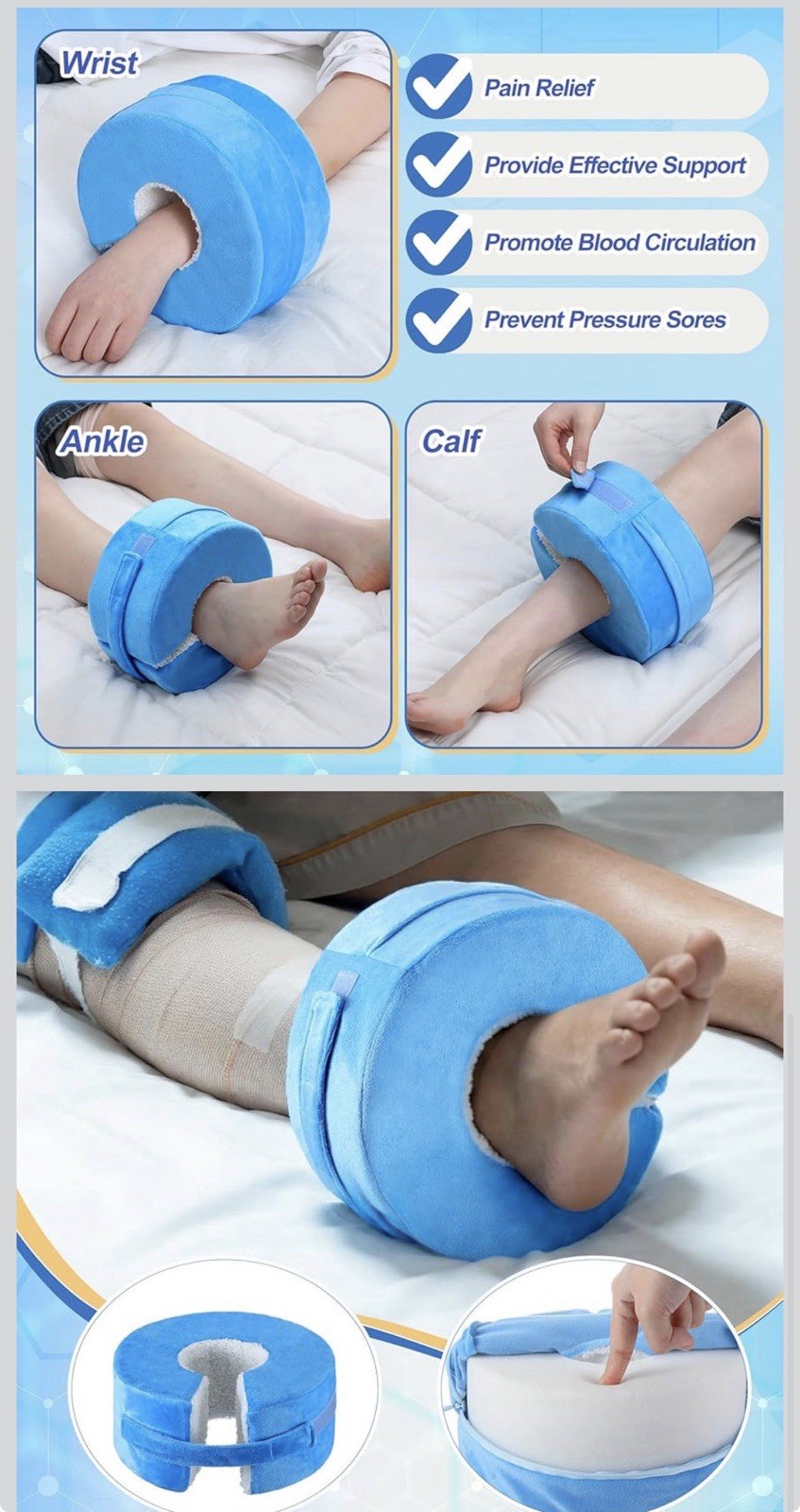 2 Pack Heel Protector for Pressure Sores Fleece Foot Elevation Pillow Adjustable