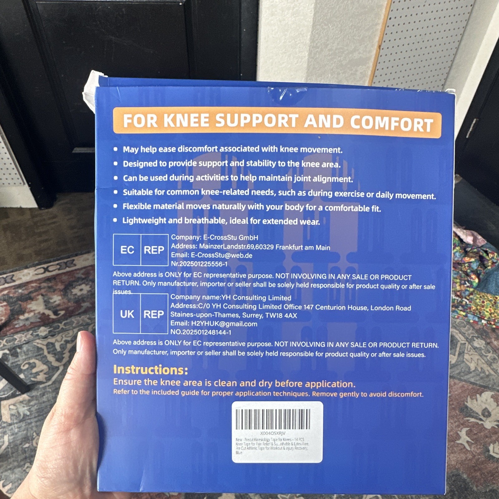 BRETAPE Pre-Cut Kinesiology Knee Tape 14 Piece Blue Size L/XL